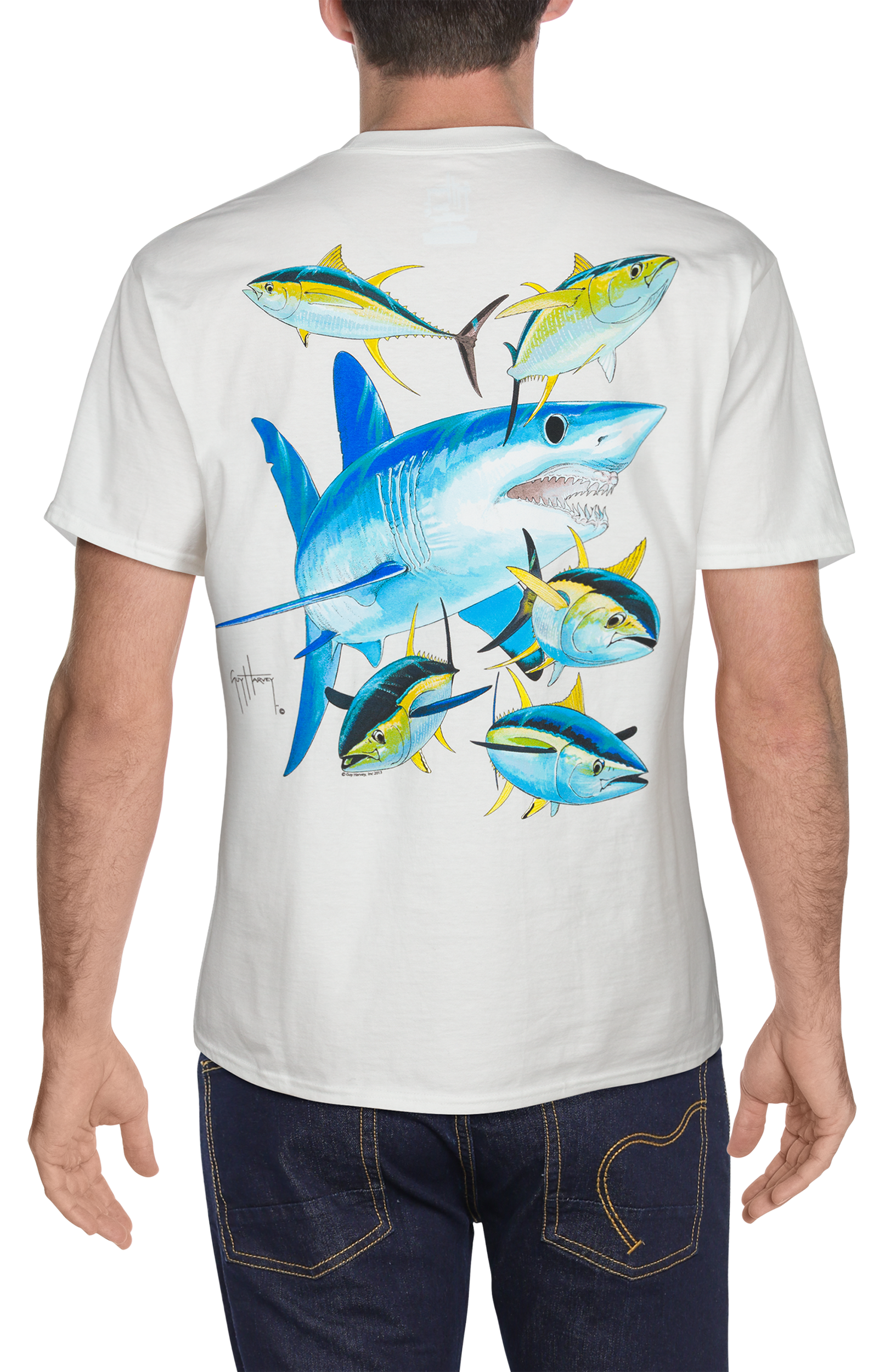 Guy Harvey Mako Shark Short-Sleeve Pocket T-Shirt for Men - White - S