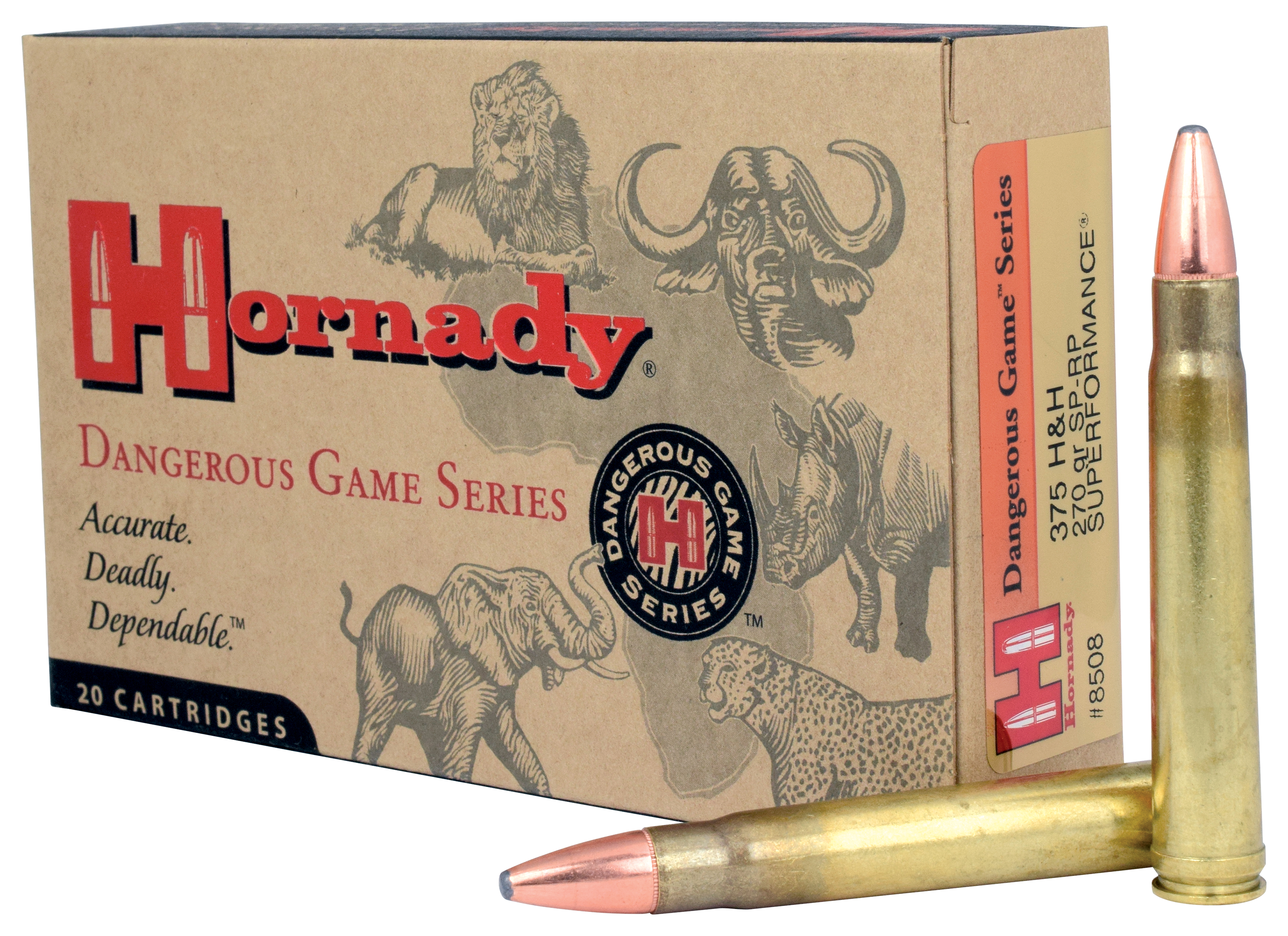 Image of Hornady Dangerous Game Series .375 H&ampH Magnum 270 Grain Interlock SP-RP Centerfire Rifle Ammo