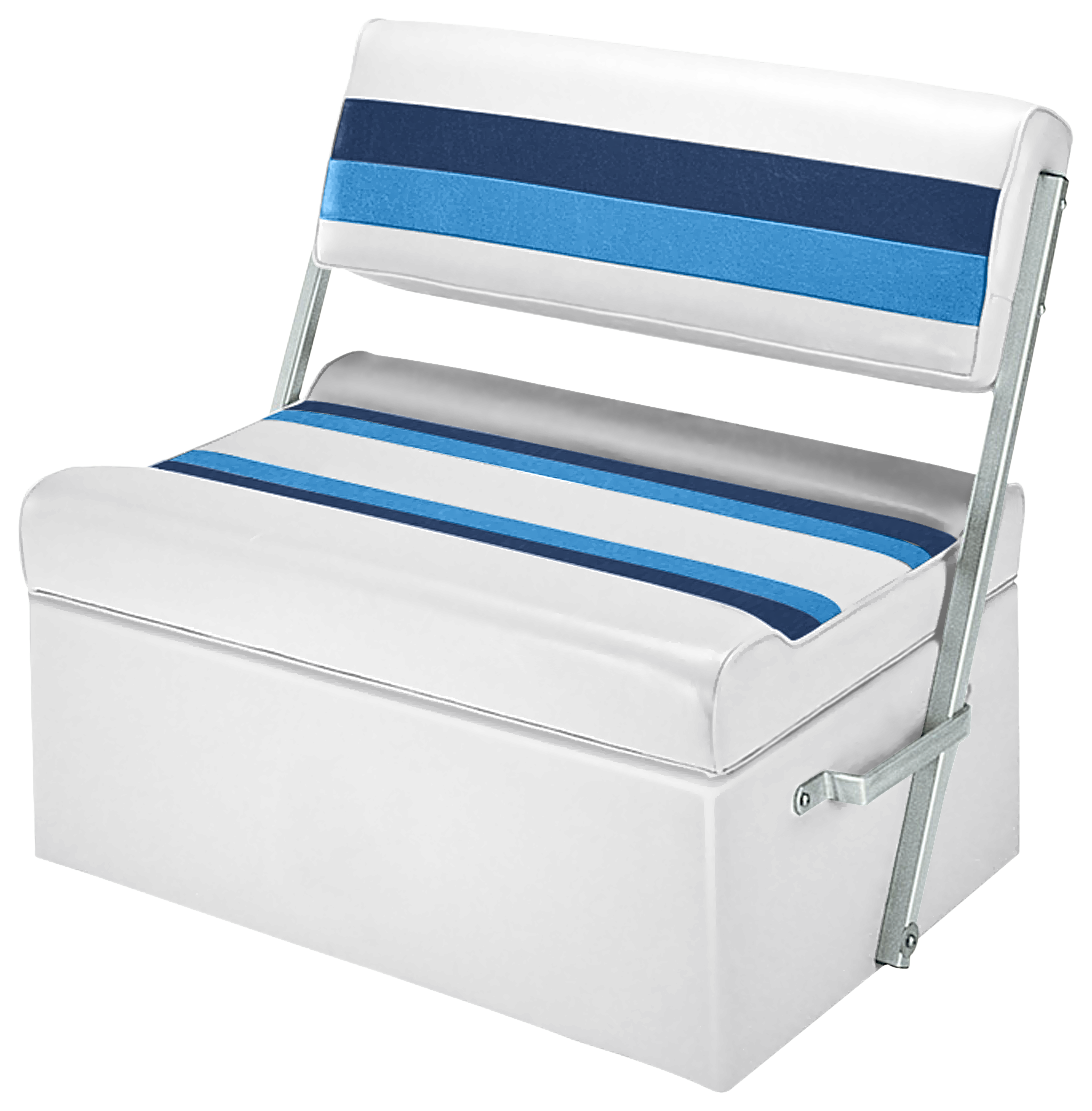 Image of Wise Deluxe Pontoon Furniture Flip-Flop Seat and Base - White/Navy/Blue