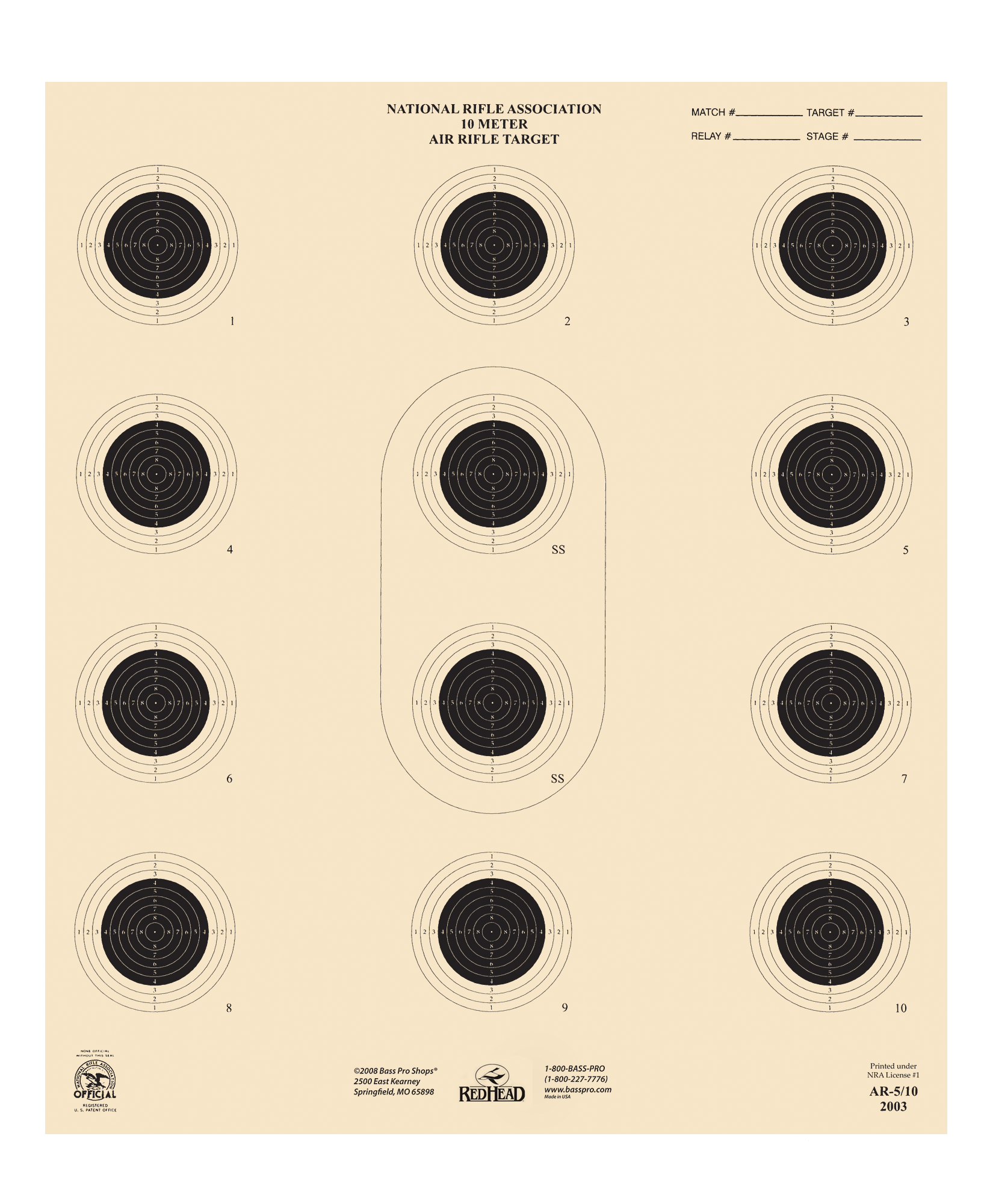 RedHead Official NRA Air Pistol/Air Rifle Targets - AR-5-10 - RangeMaxx