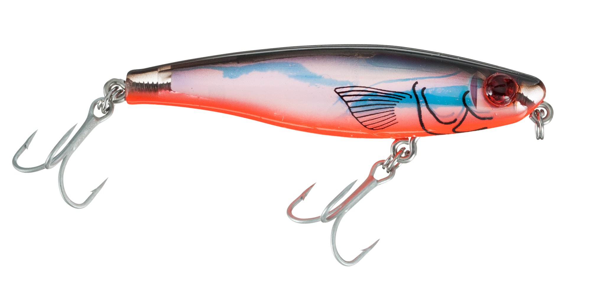 Image of MirrOlure MirrOmullet or MirrOmullet XL C-Eye Skin Series Surface Walker - Black Orange Silver - 3-1/2″