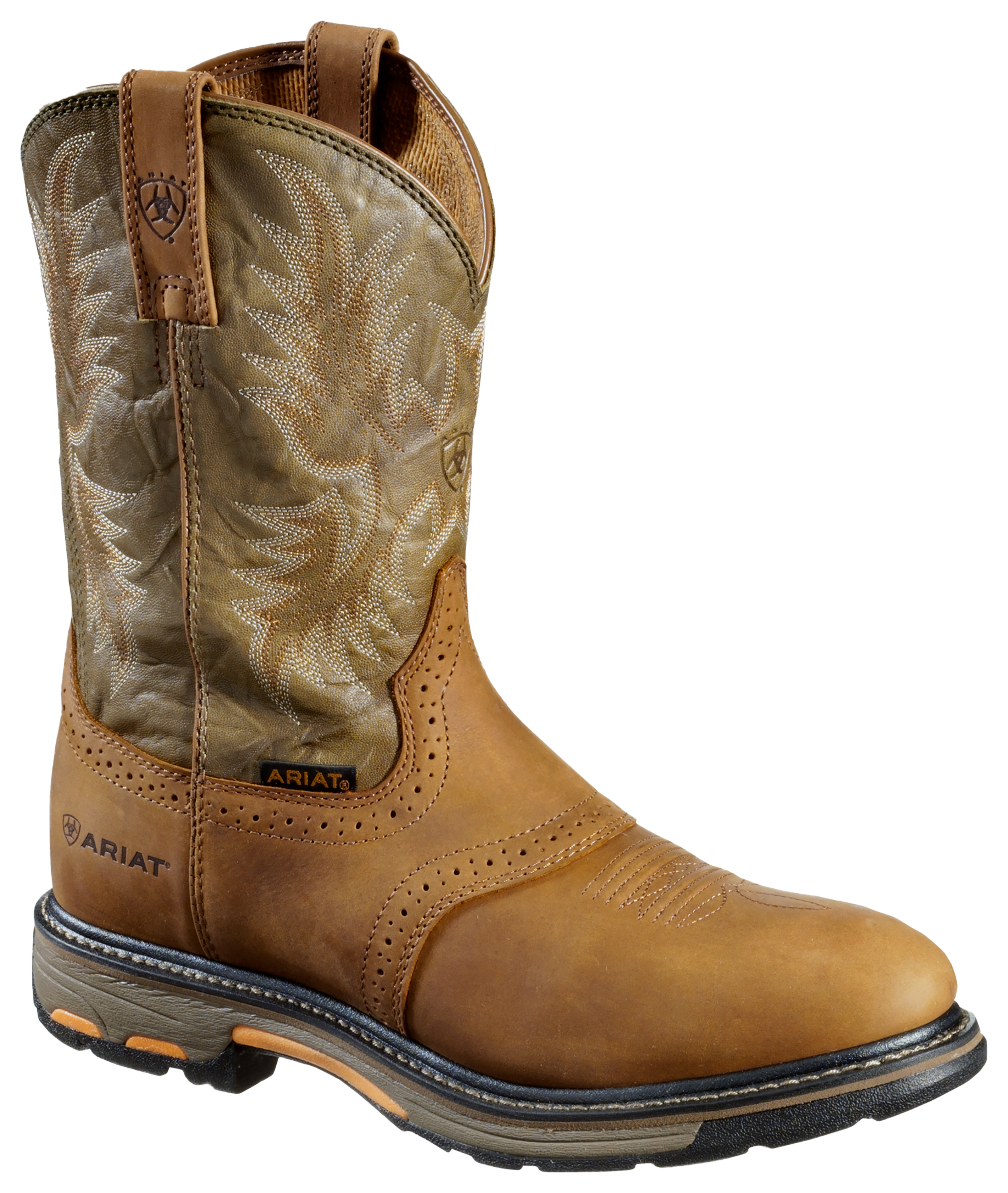 Ariat Workhog Pull-On Western Boots for Men - Aged Bark/Army Green - 12W