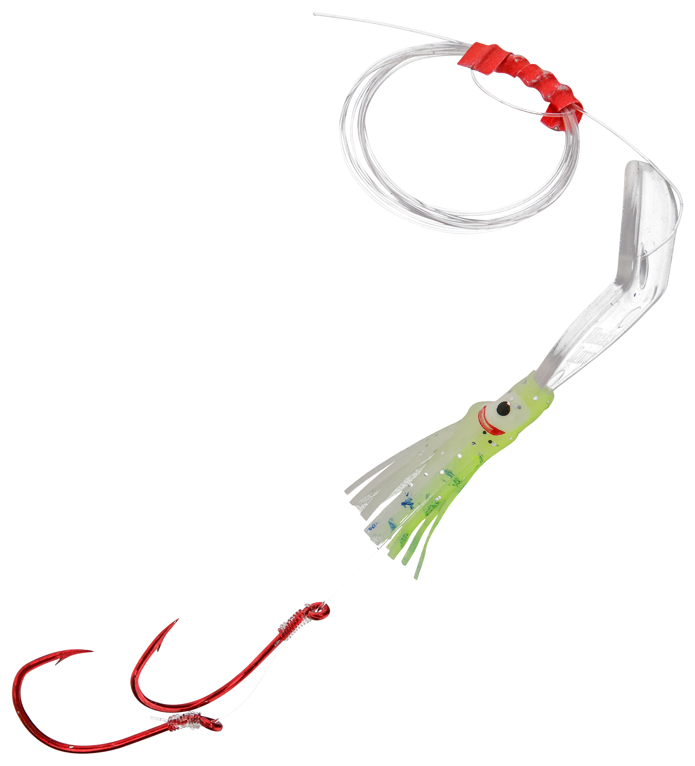 Macks Lure Pee Wee Wiggle Hoochie Rig - UV Chartreuse/Green Spatter Glow 
