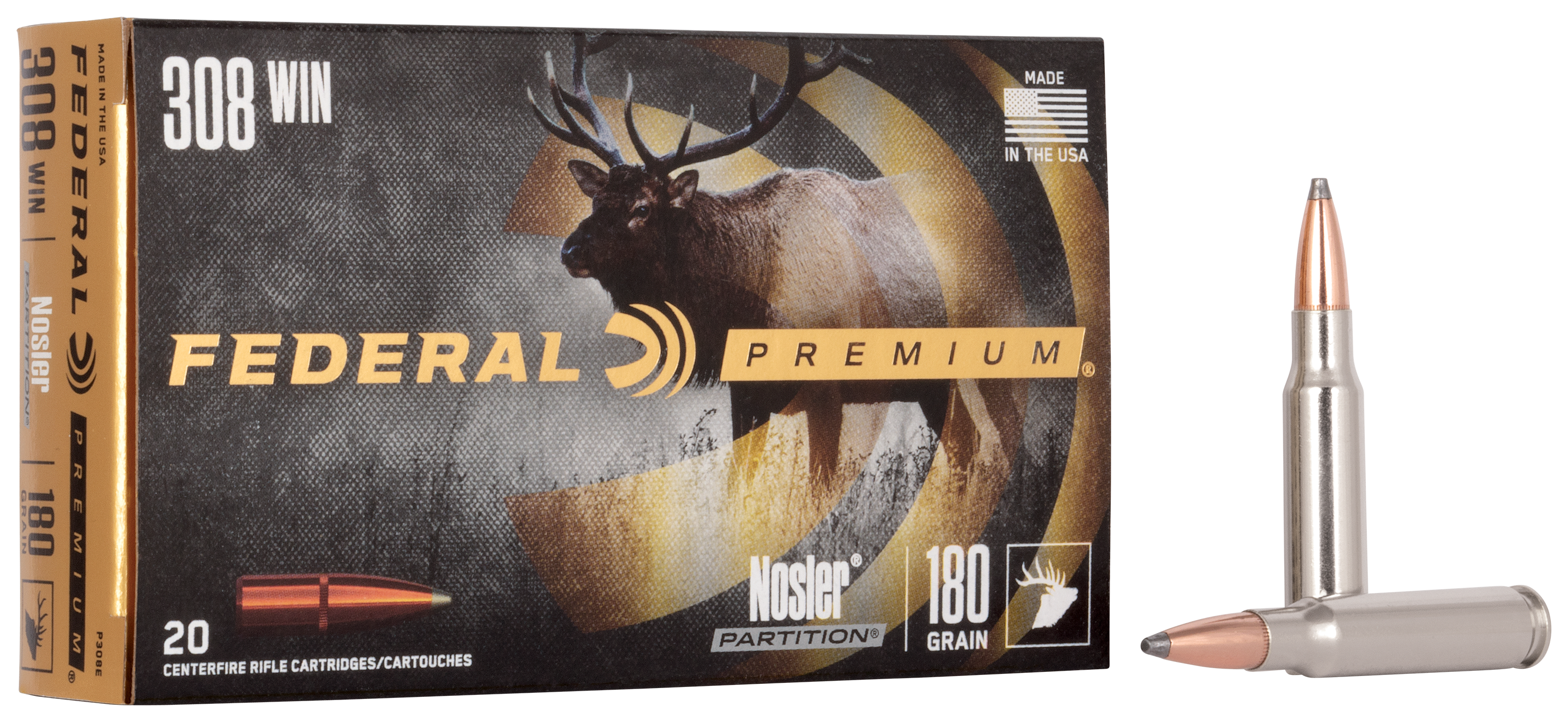 Federal Premium Nosler Partition .308 Winchester 180 Grain Centerfire Rifle Ammo - Federal