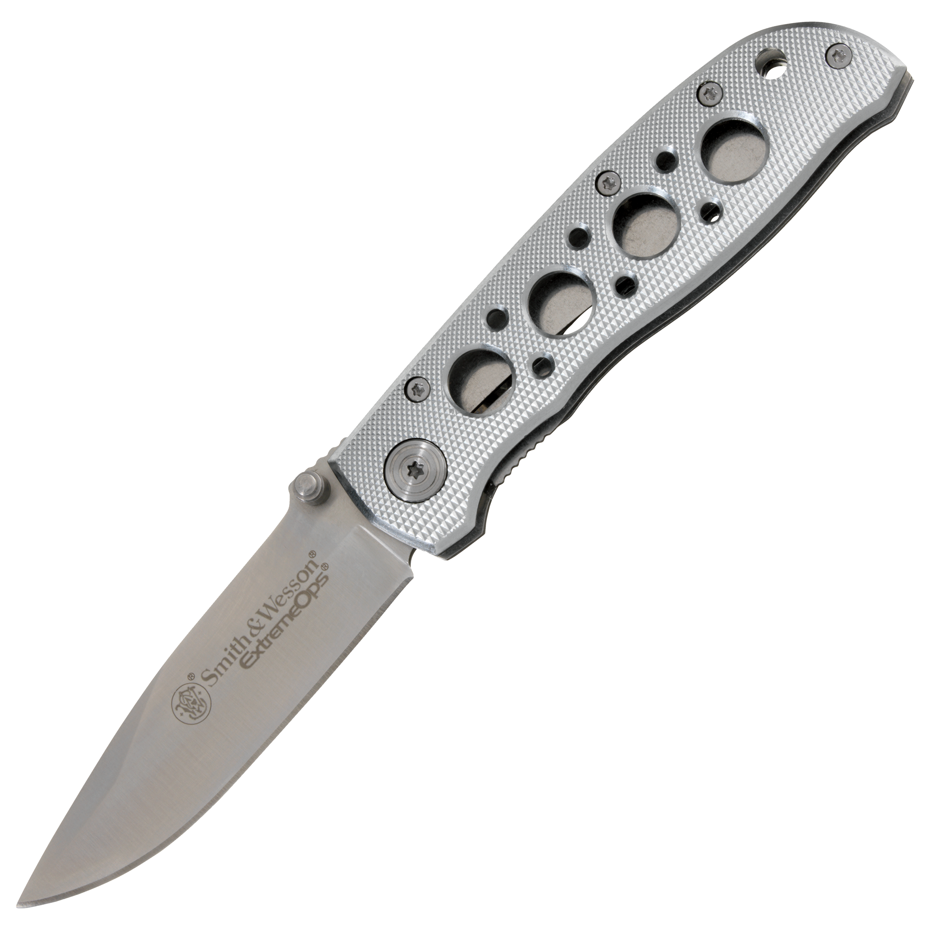 Smith &Wesson Extreme Ops Silver Folder Fine Edge Drop Point Blade Tactical Knife - Smith & Wesson