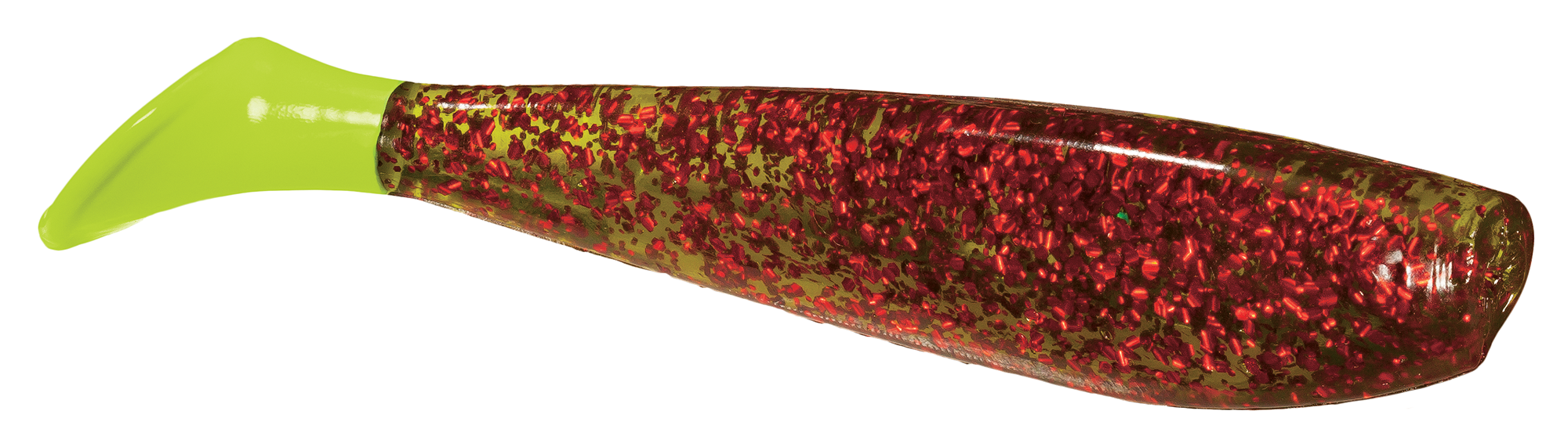 KWigglers Paddle Tail Bait - 4 - Olive/Red Flake/Chartreuse Tail