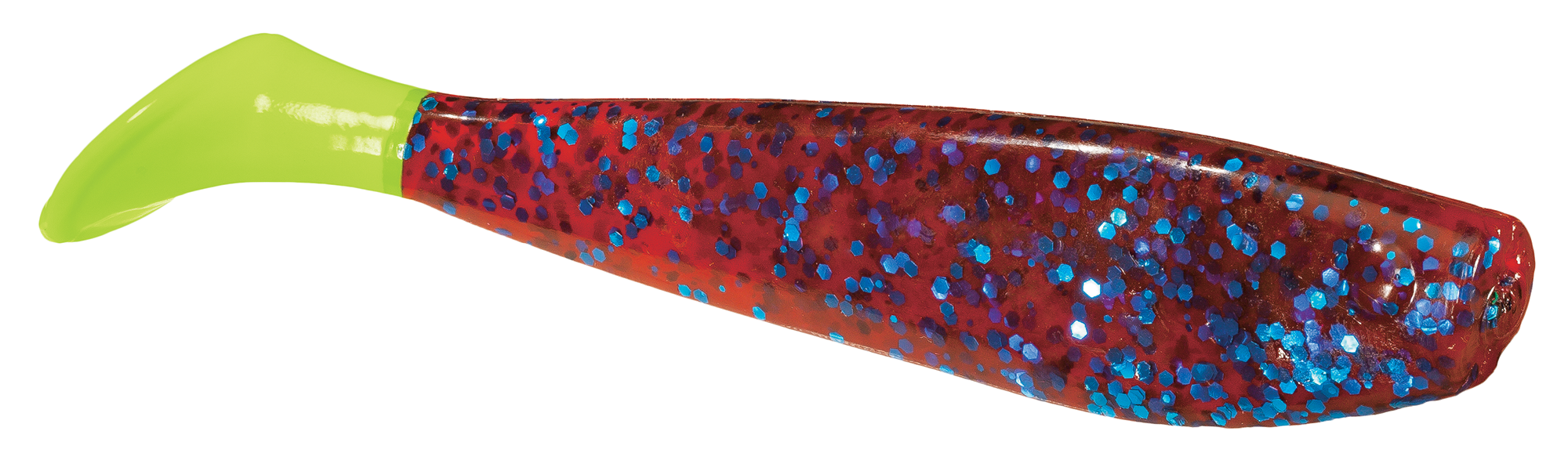 KWigglers Paddle Tail Bait - 4 - Plum/Blue Flake/Chartreuse Tail