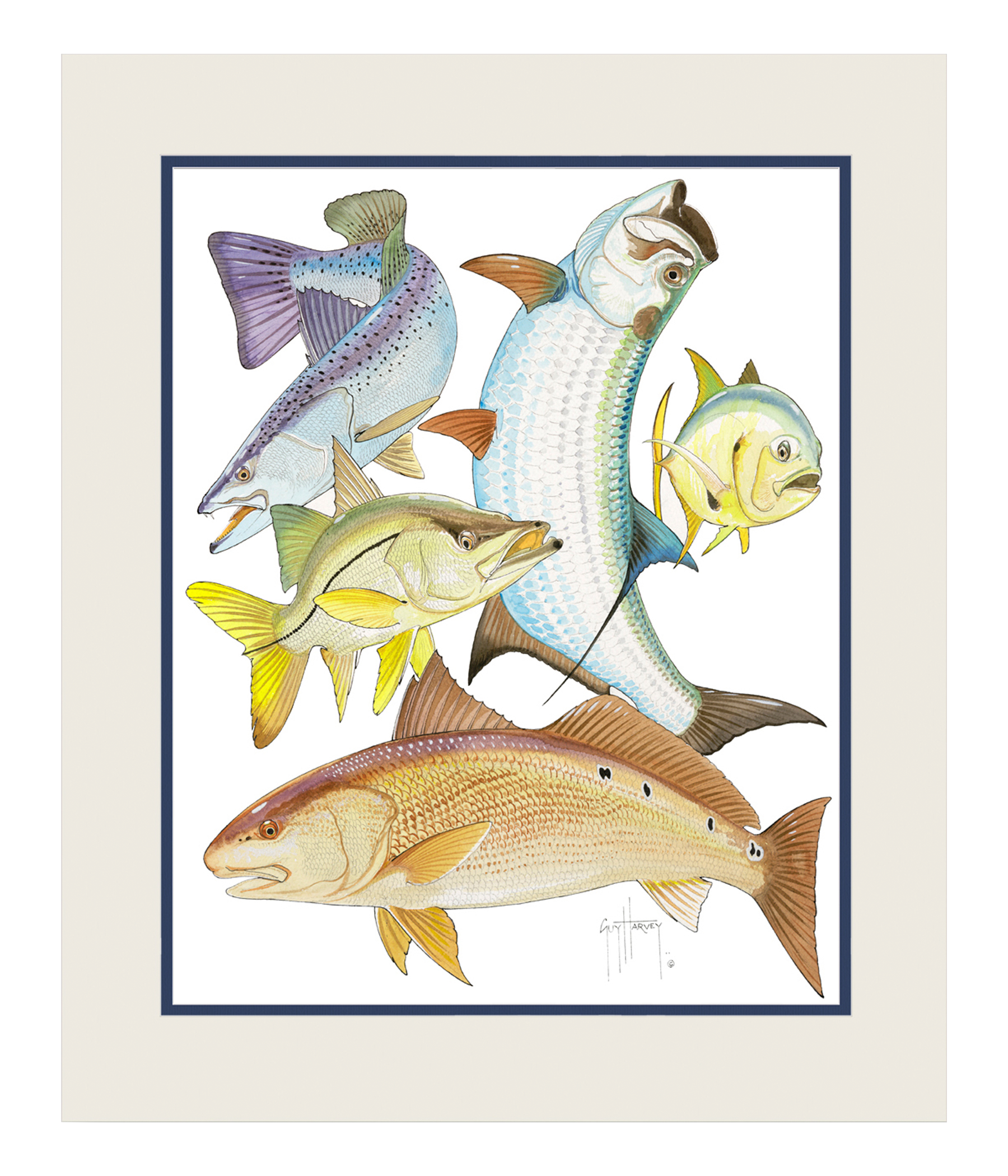Guy Harvey Inshore Collage Double Matted Mini Print
