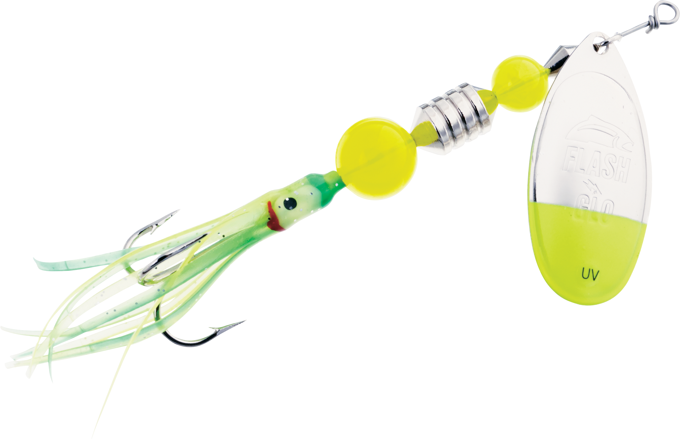 Image of Yakima Bait Flash Glo UV Squid Casting Spinner - 4″ - Nickel Chartreuse