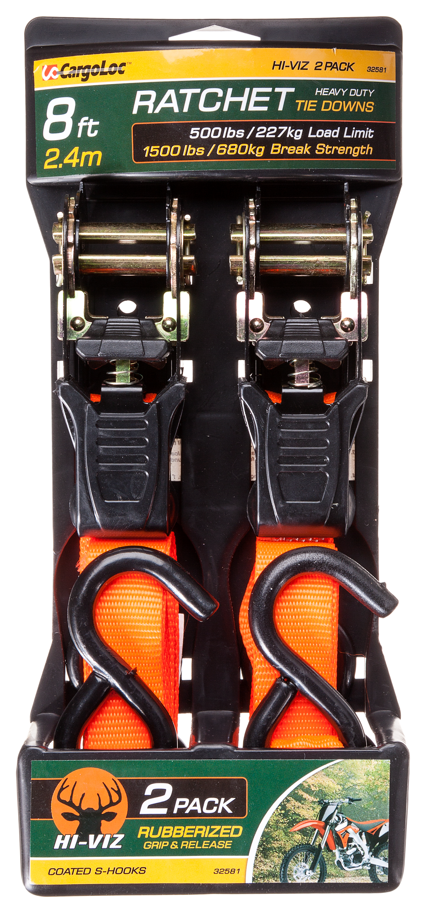 CargoLoc Ratchet Tie-Downs - Orange - 2 pack