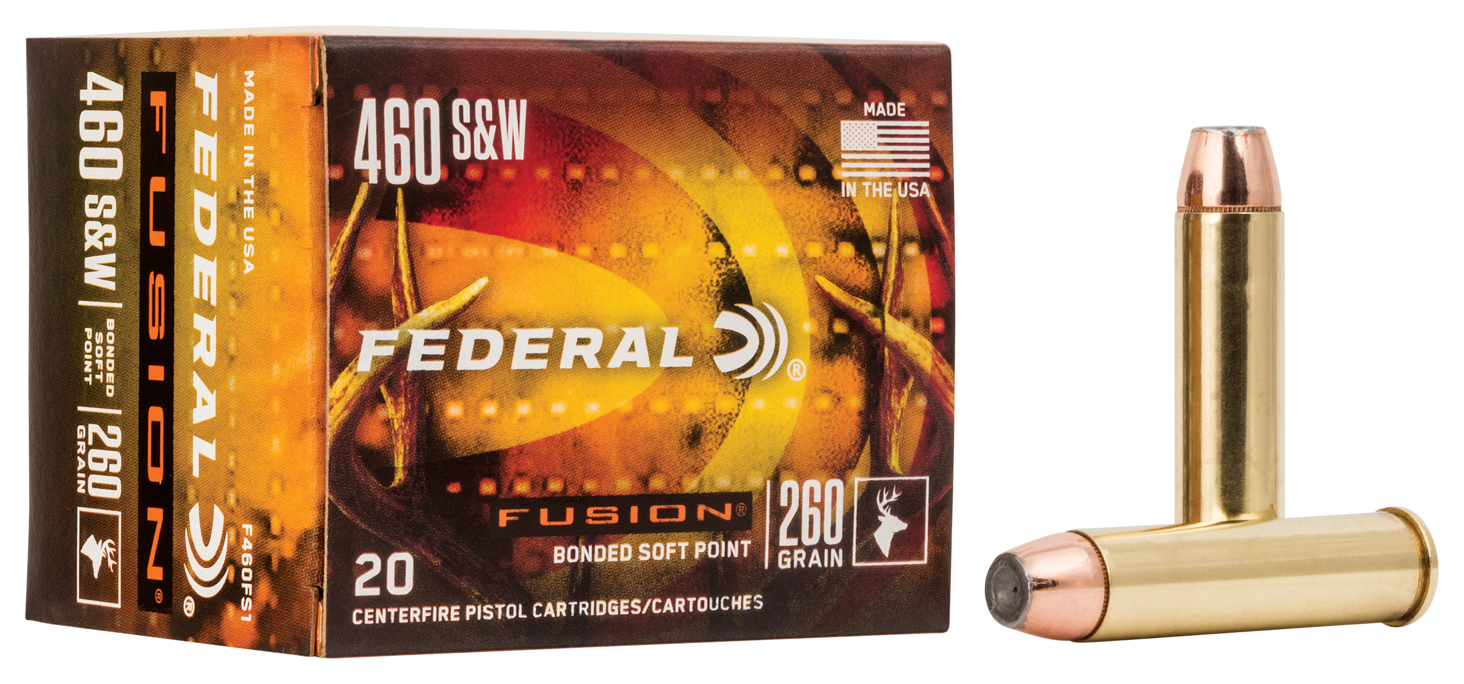 Image of Federal Premium Fusion .460 S&ampW Magnum 260 Grain Fusion Soft Point Centerfire Handgun Ammo