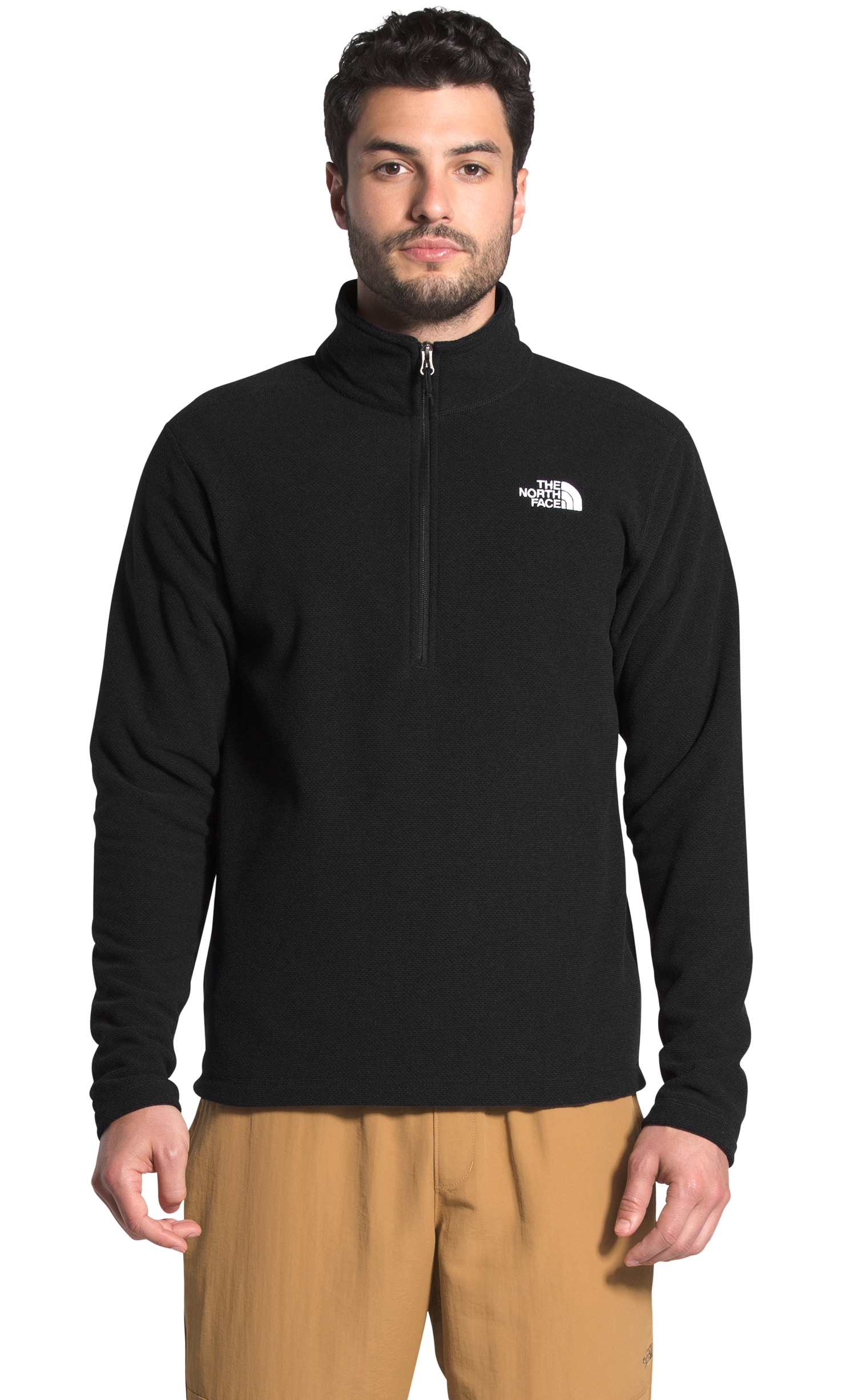 Image of The North Face Textured Cap Rock Quarter-Zip Long-Sleeve Fleece Pullover for Men - TNF Black - S