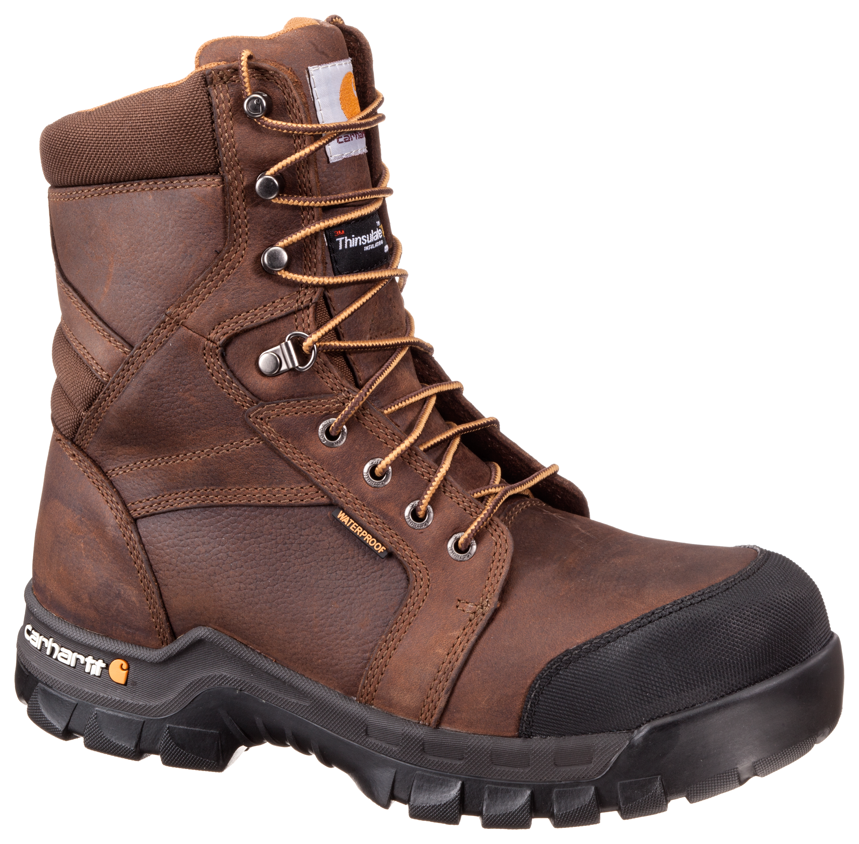 Image of Carhartt 8' Rugged Flex Insulated Waterproof Safety Toe Work Boots for Men - Brown - 10.5M