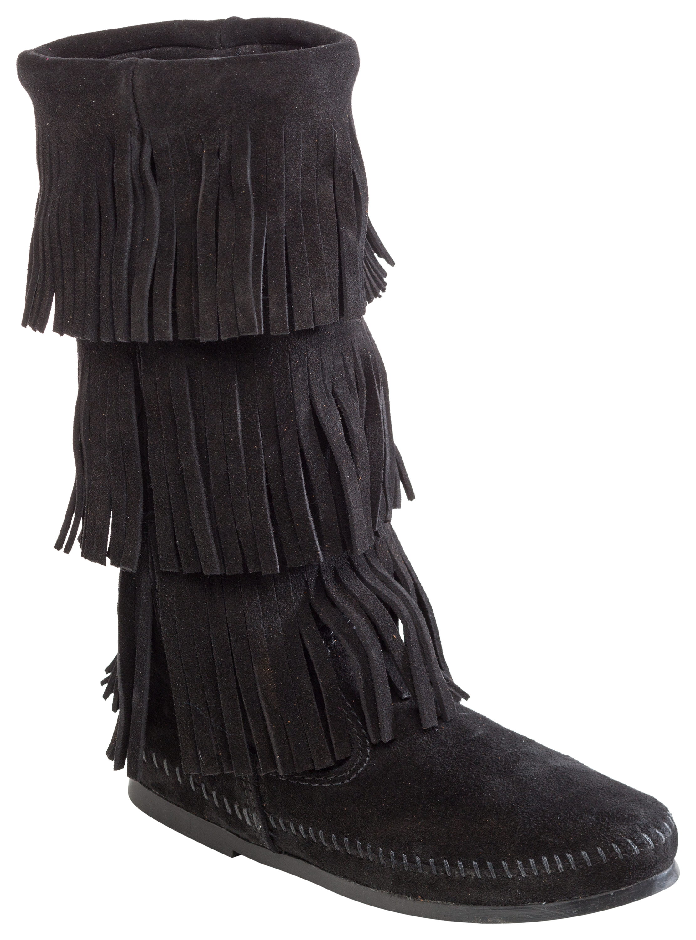 Minnetonka Moccasin 3-Layer Fringe Boots for Ladies - Black - 12M