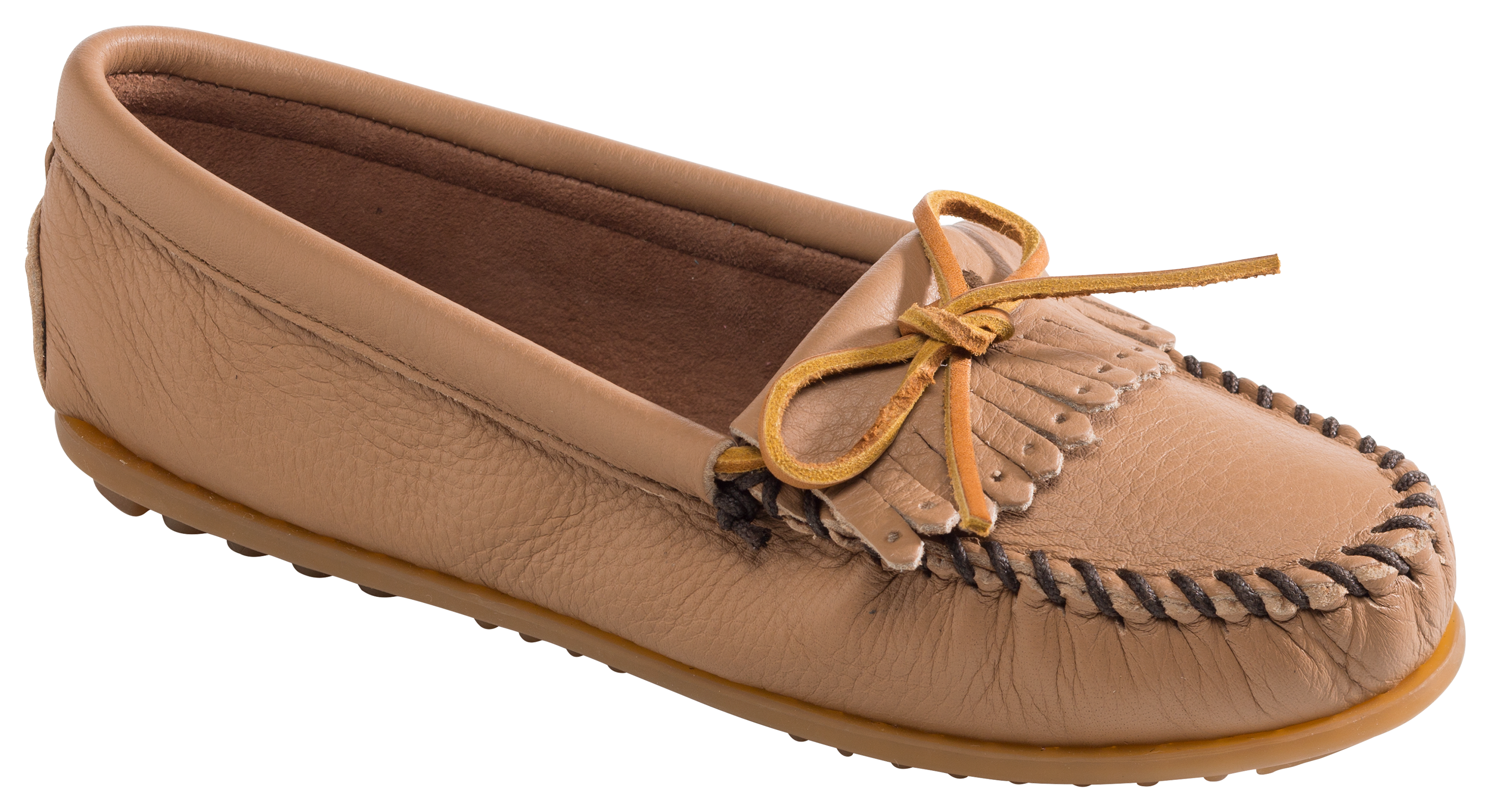 Minnetonka Moccasin Deerskin Kilty Slip-On Shoes for Ladies - Mocha - 11M