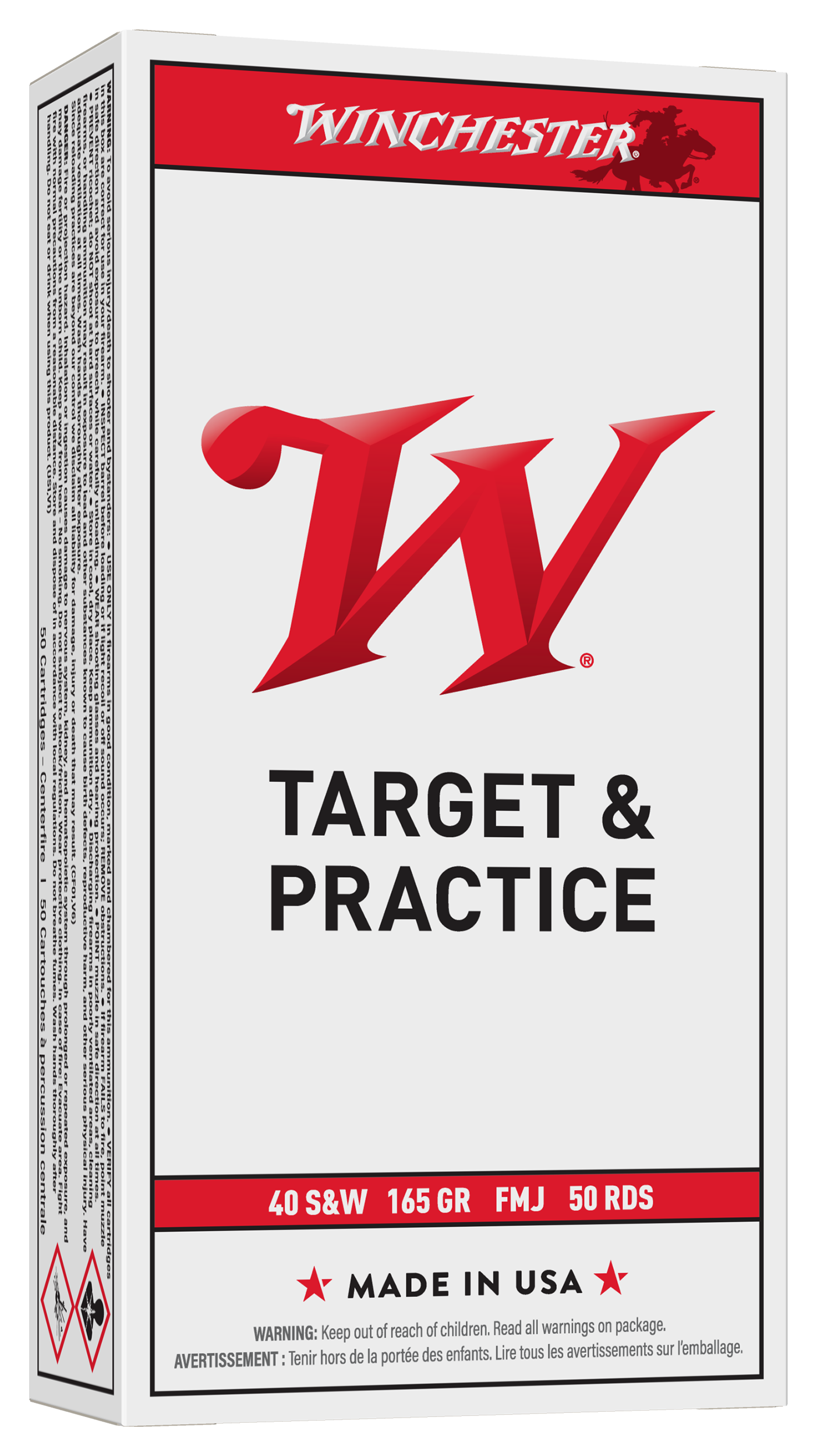 Winchester .40 S&W 165 Grain FMJ Centerfire Handgun Ammo - 50 Rounds