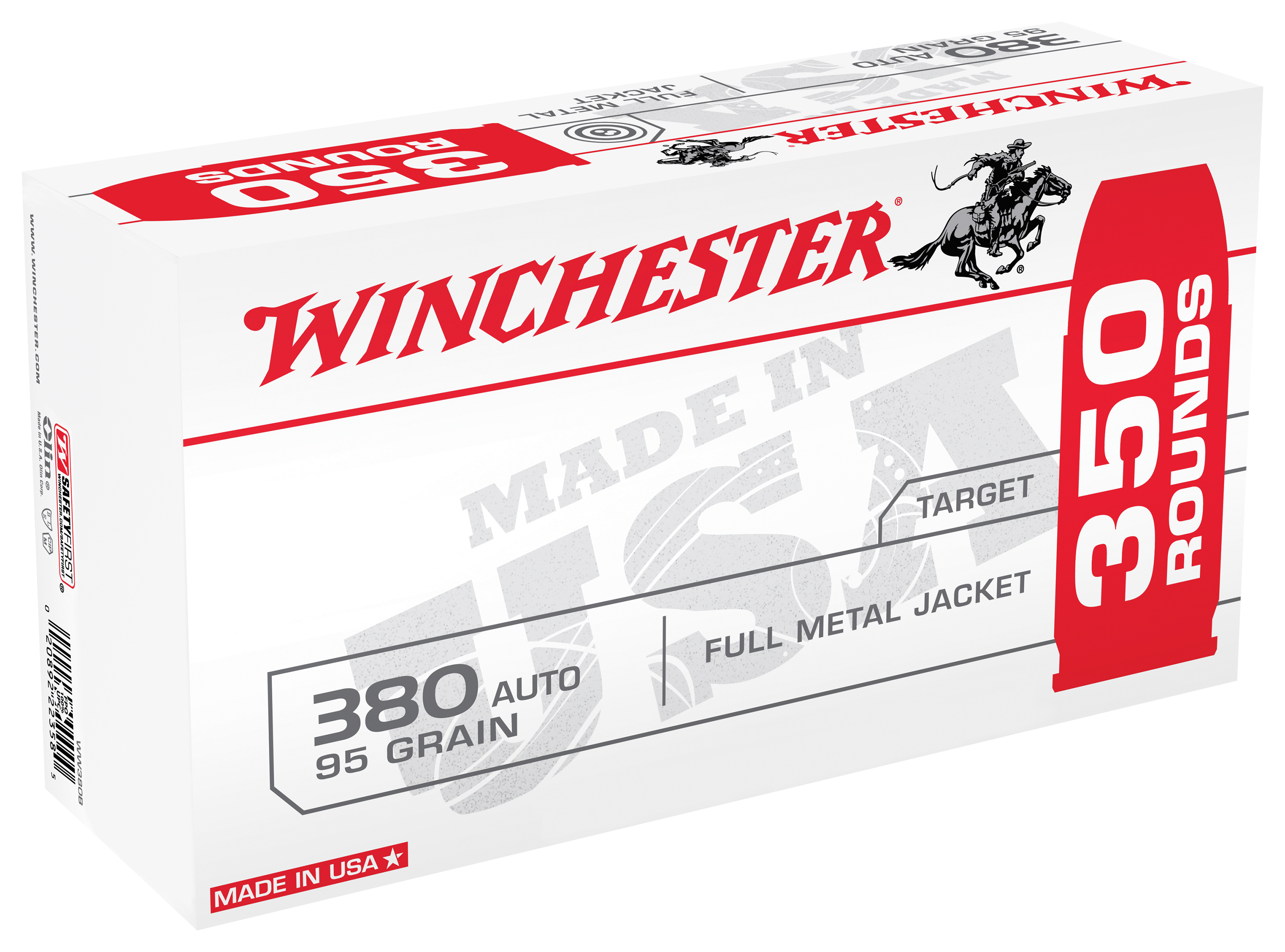 Winchester USA .380 ACP 95 Grain FMJ Centerfire Handgun Ammo Bulk Pack - Winchester