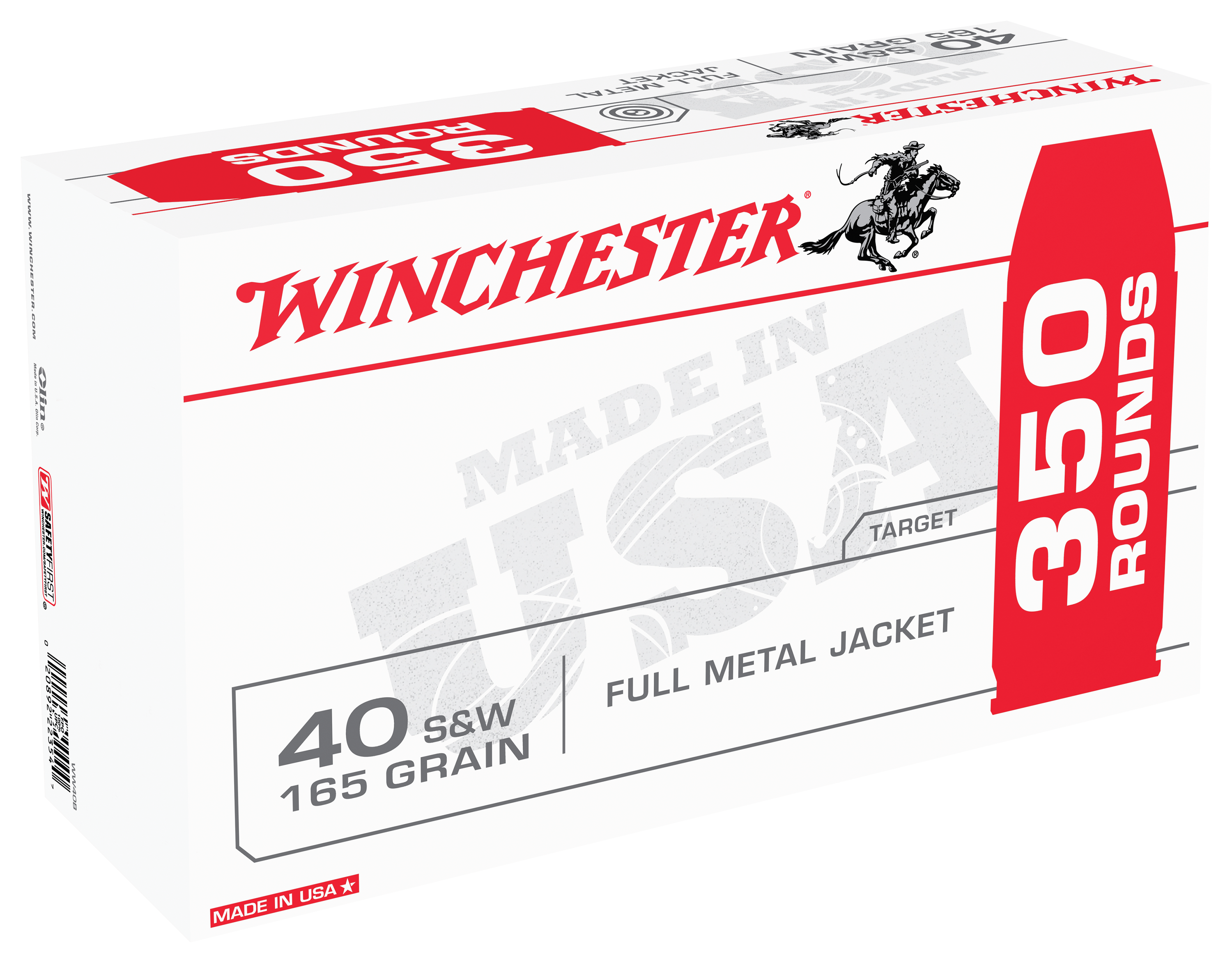 Winchester USA .40 S&ampW 165 Grain FMJ Centerfire Handgun Ammo Bulk Pack - Winchester