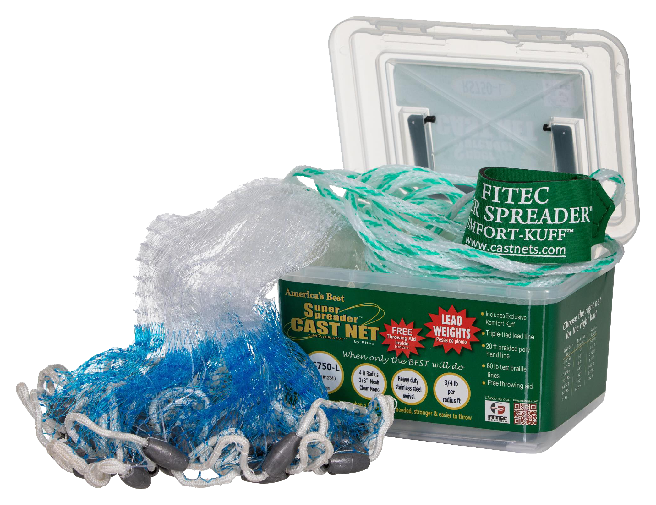 Image of Fitec Super Spreader RS-750L Lead Series Cast Net - 5' Radius - 3/8″ Mesh