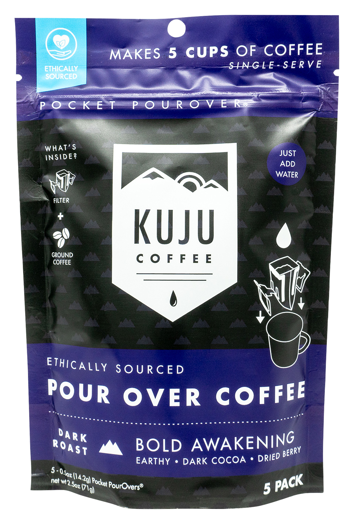 Kuju Coffee Pocket PourOver 5-Pack - Dark Roast - Bold Awakening