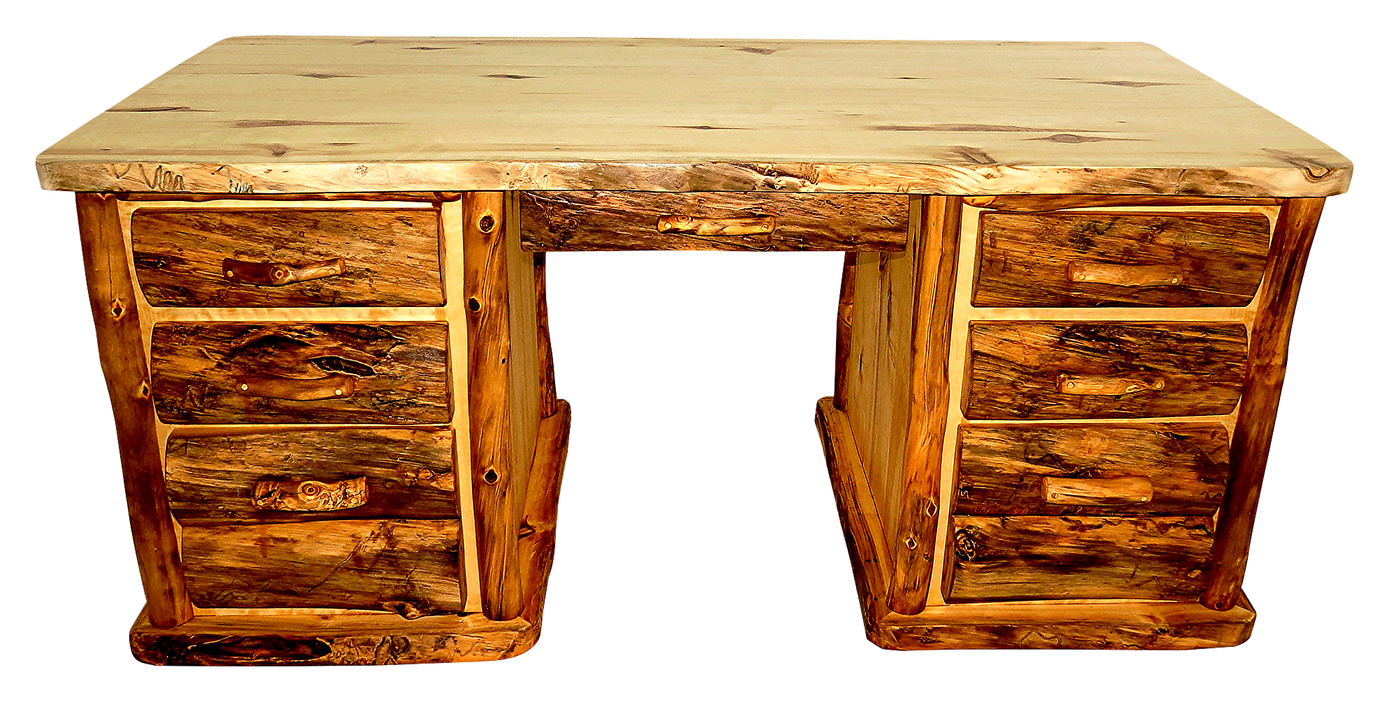 Mountain Woods Furniture Quakie Log 7-Drawer Desk - Half-Log Drawer