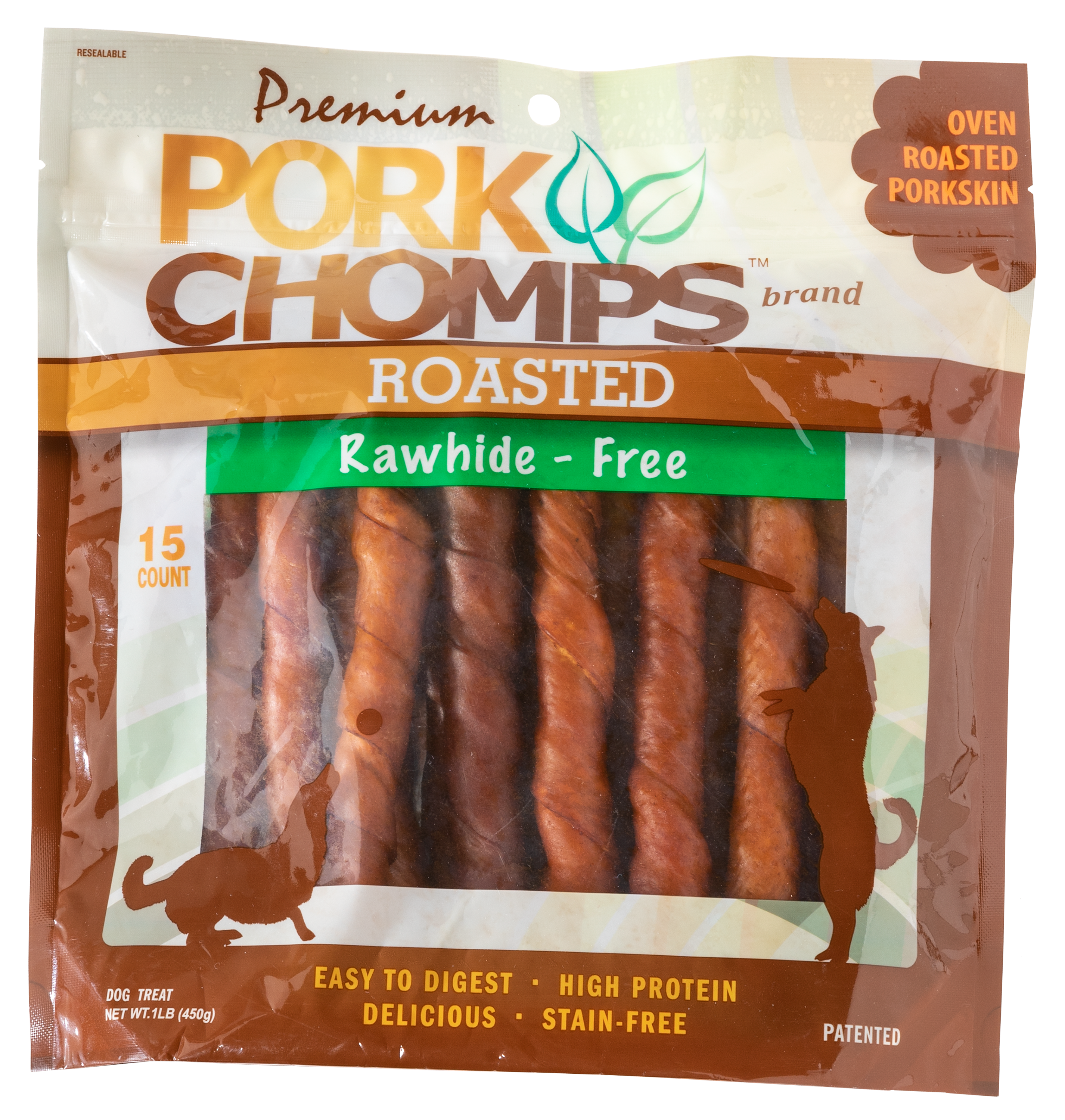 Pork Chomps Roasted Pork Skin Large Twist Dog Treats - Pork Chomps