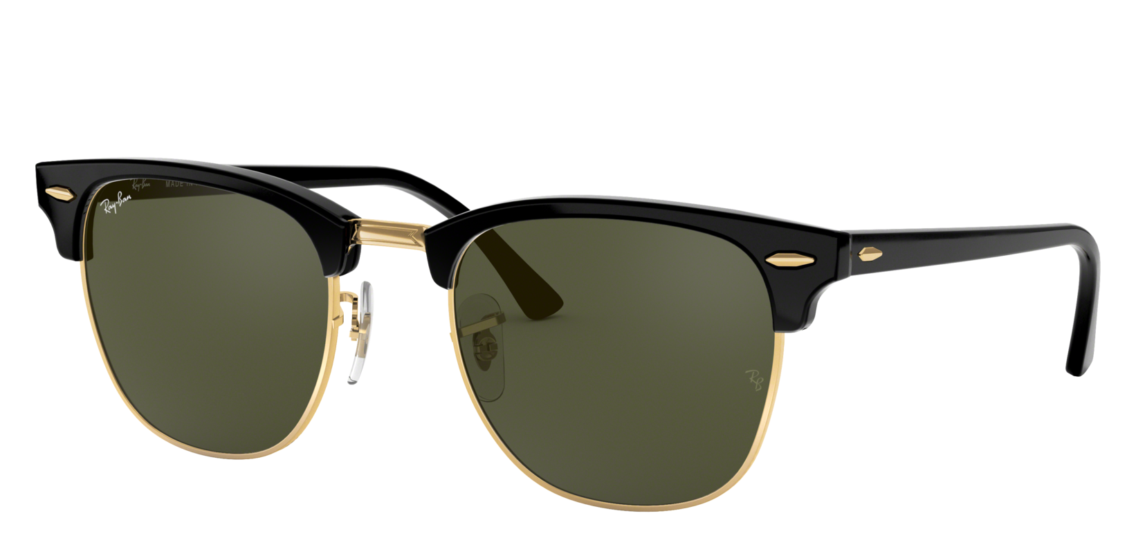 Ray-Ban Clubmaster Classic RB 3016 Glass Sunglasses - Polished Black/Green Classic - Standard