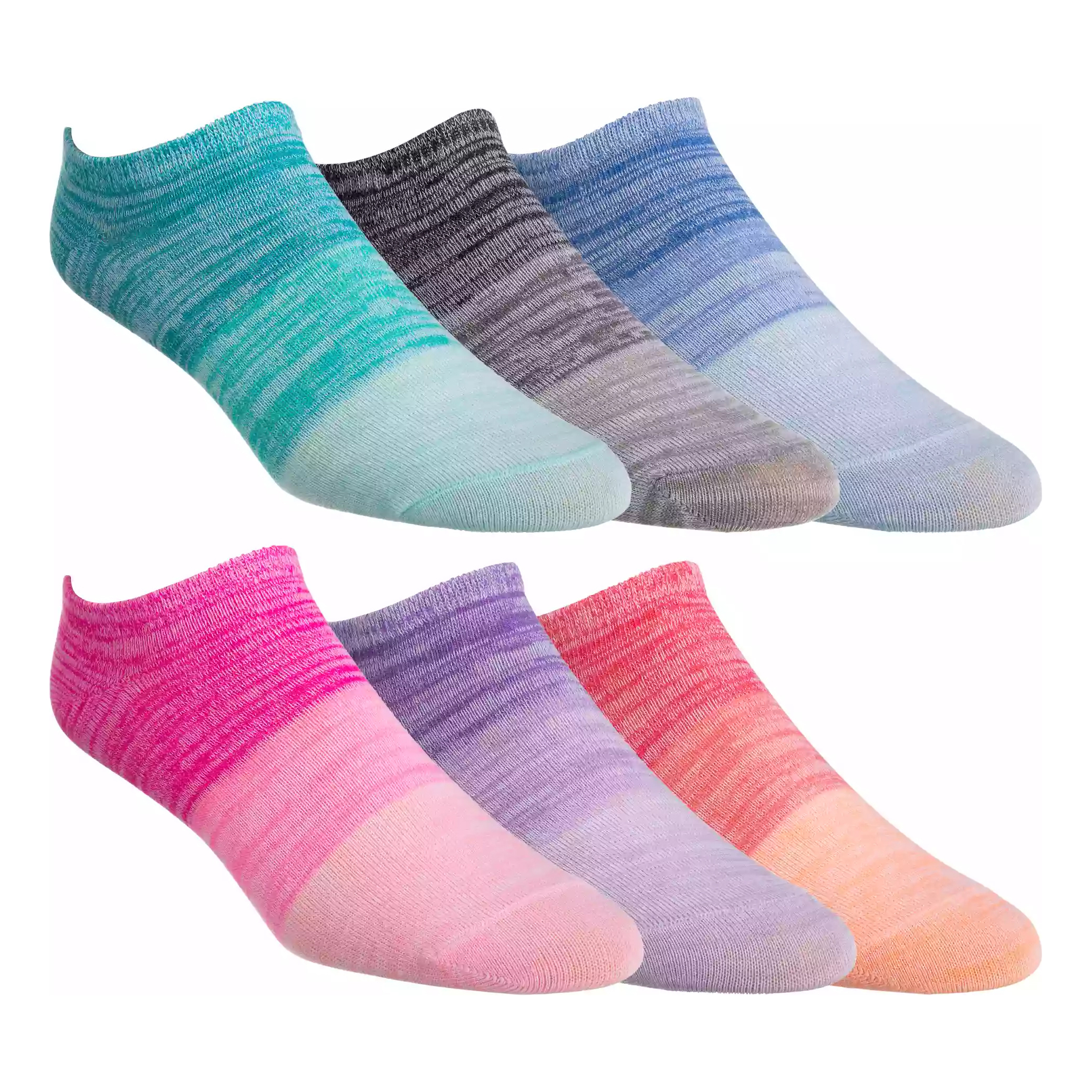 Natural Reflections No-Show Socks 6-Pair Pack - Sunset Fade Multi