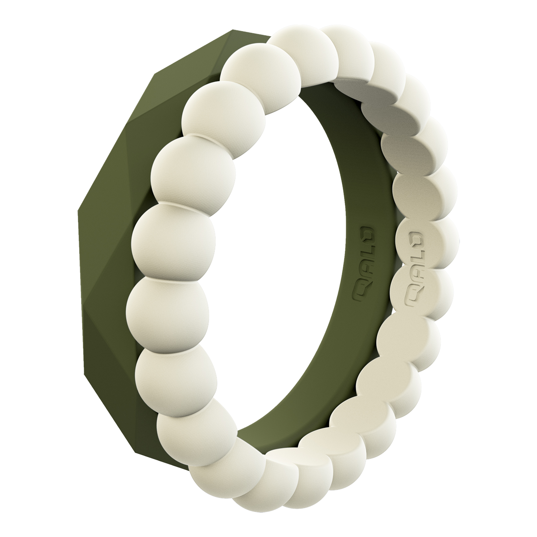 QALO Stackable Collection H 2-Ring Silicone Ring Set for Ladies - Sand/Olive - 7