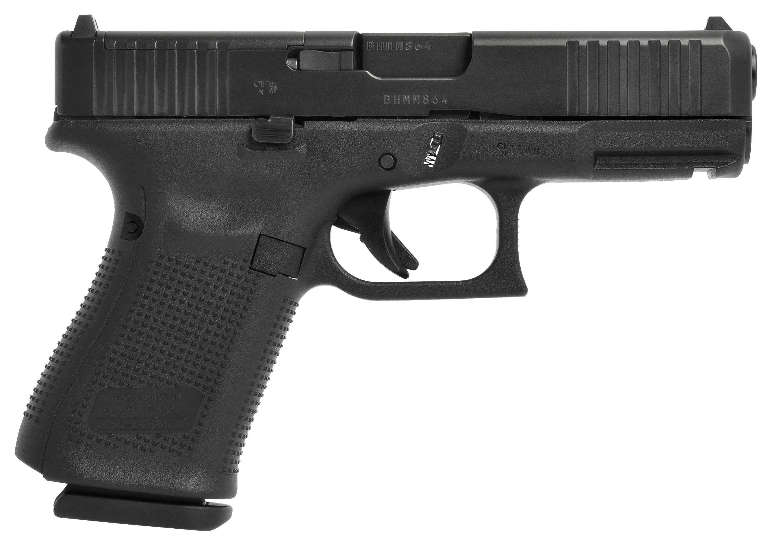 GLOCK 19 Gen5 MOS FS Pistol  9mm  Black nDLC  Black  10  1