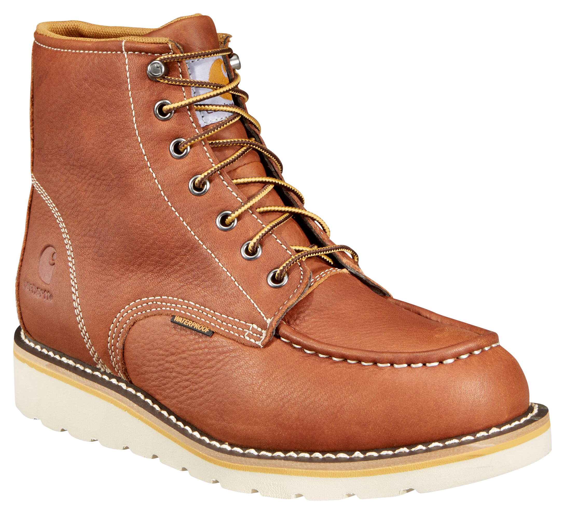 Image of Carhartt Waterproof Steel Toe Wedge Work Boots for Men - Tan - 11W