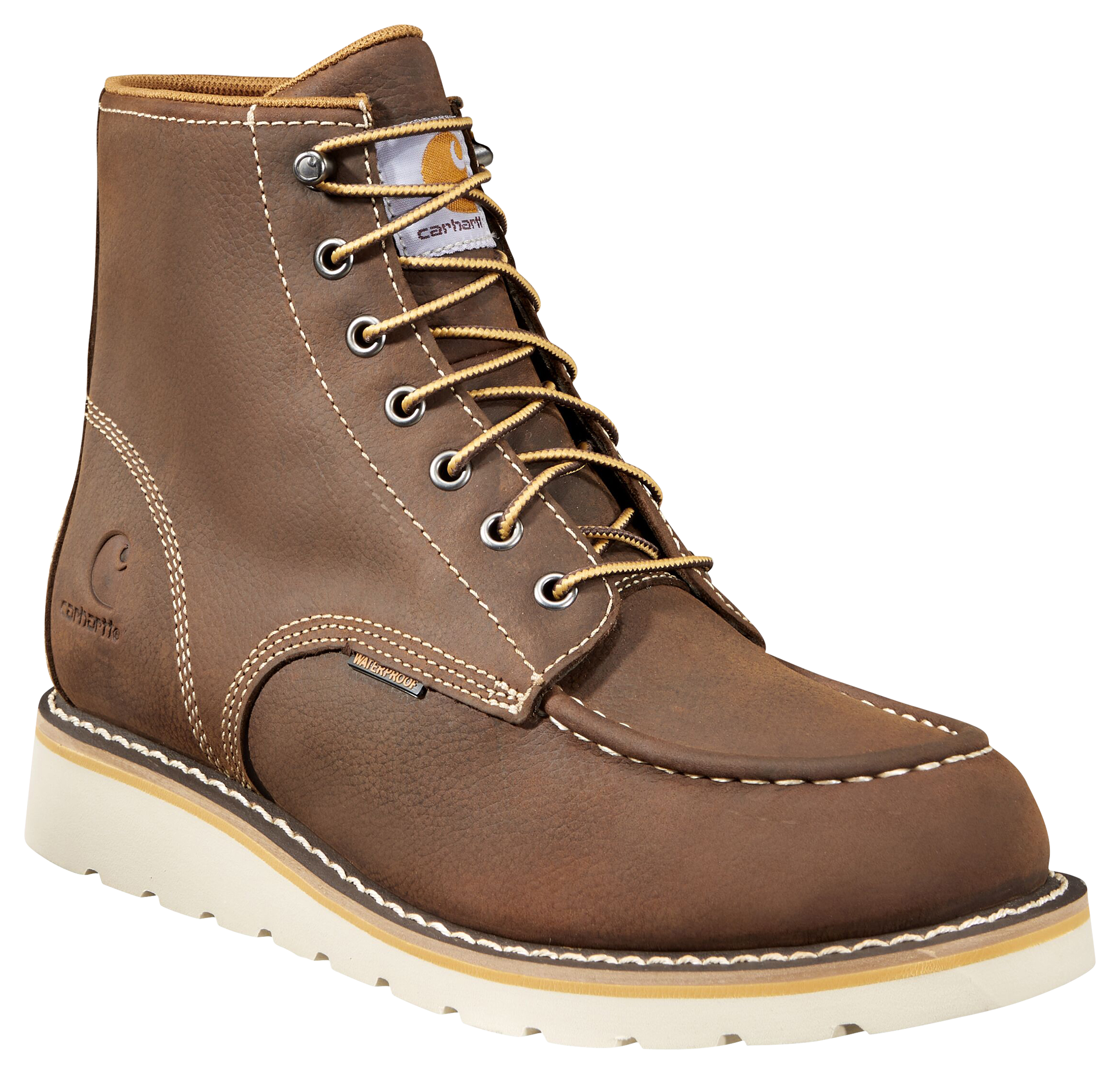 Carhartt Waterproof Steel Toe Wedge Work Boots for Men - Brown Leather - 9W