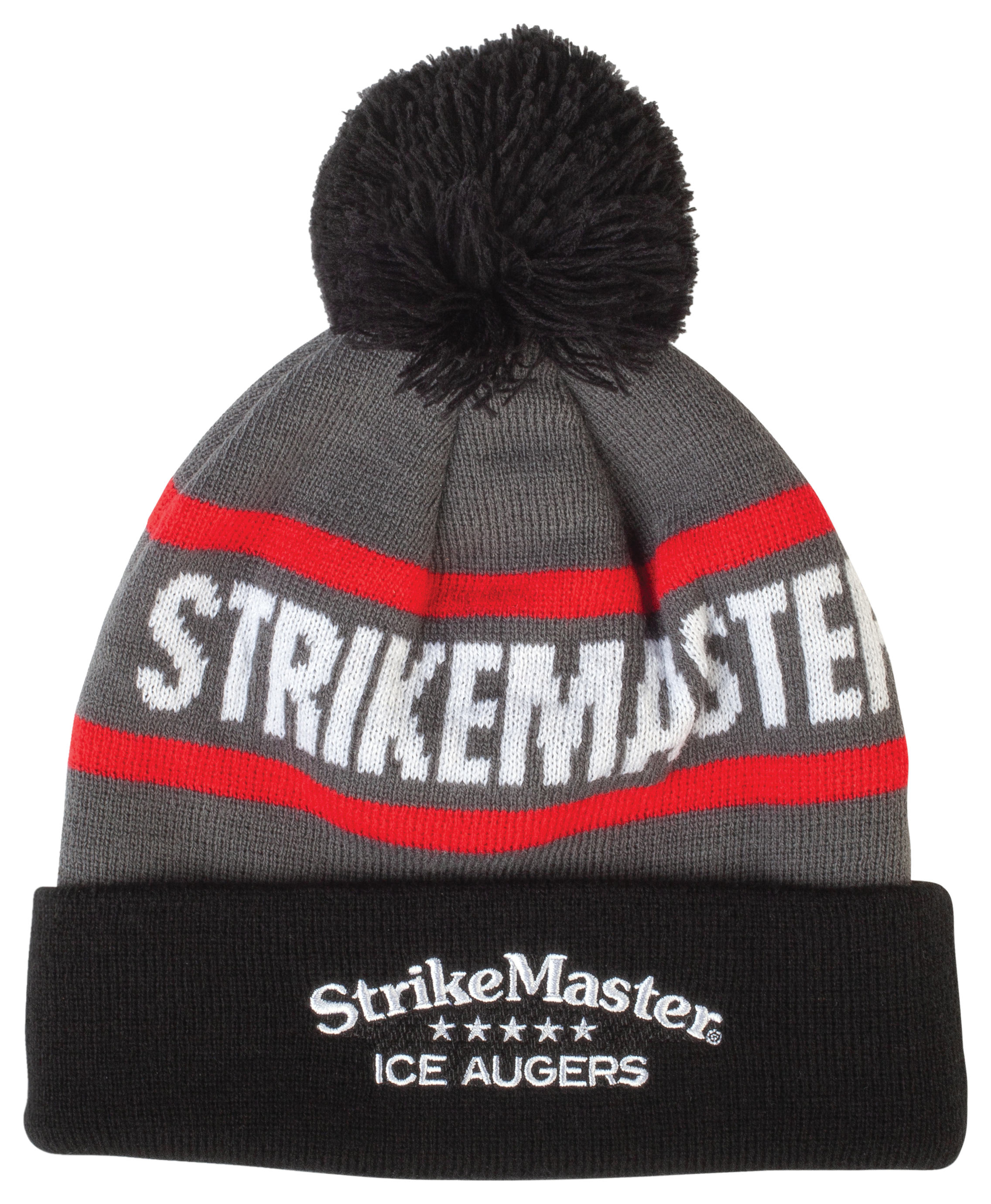 StrikeMaster Pom Beanie - Black/Gray/Red