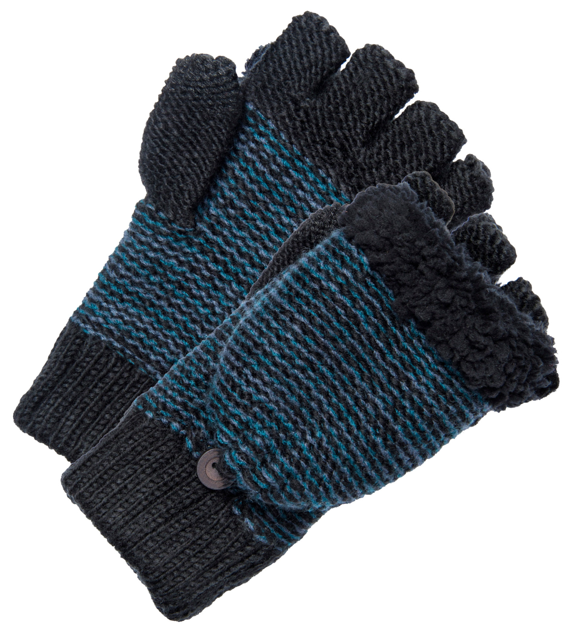 MUK LUKS Fingerless Flip Mittens for Men - Black/Blue