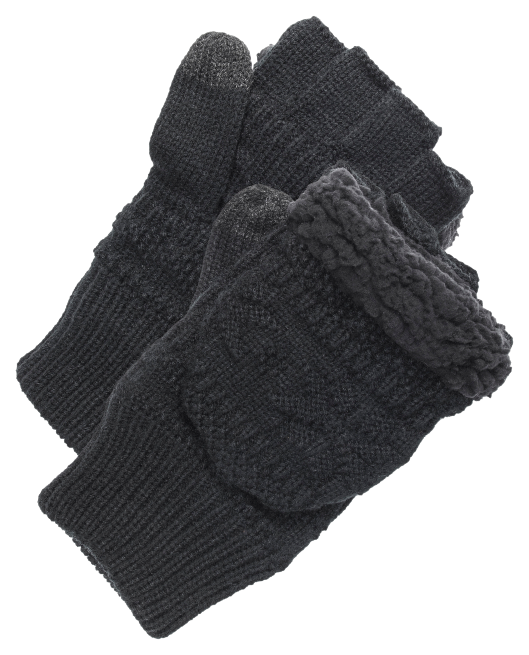 MUK LUKS Textured Flip Mittens - Black