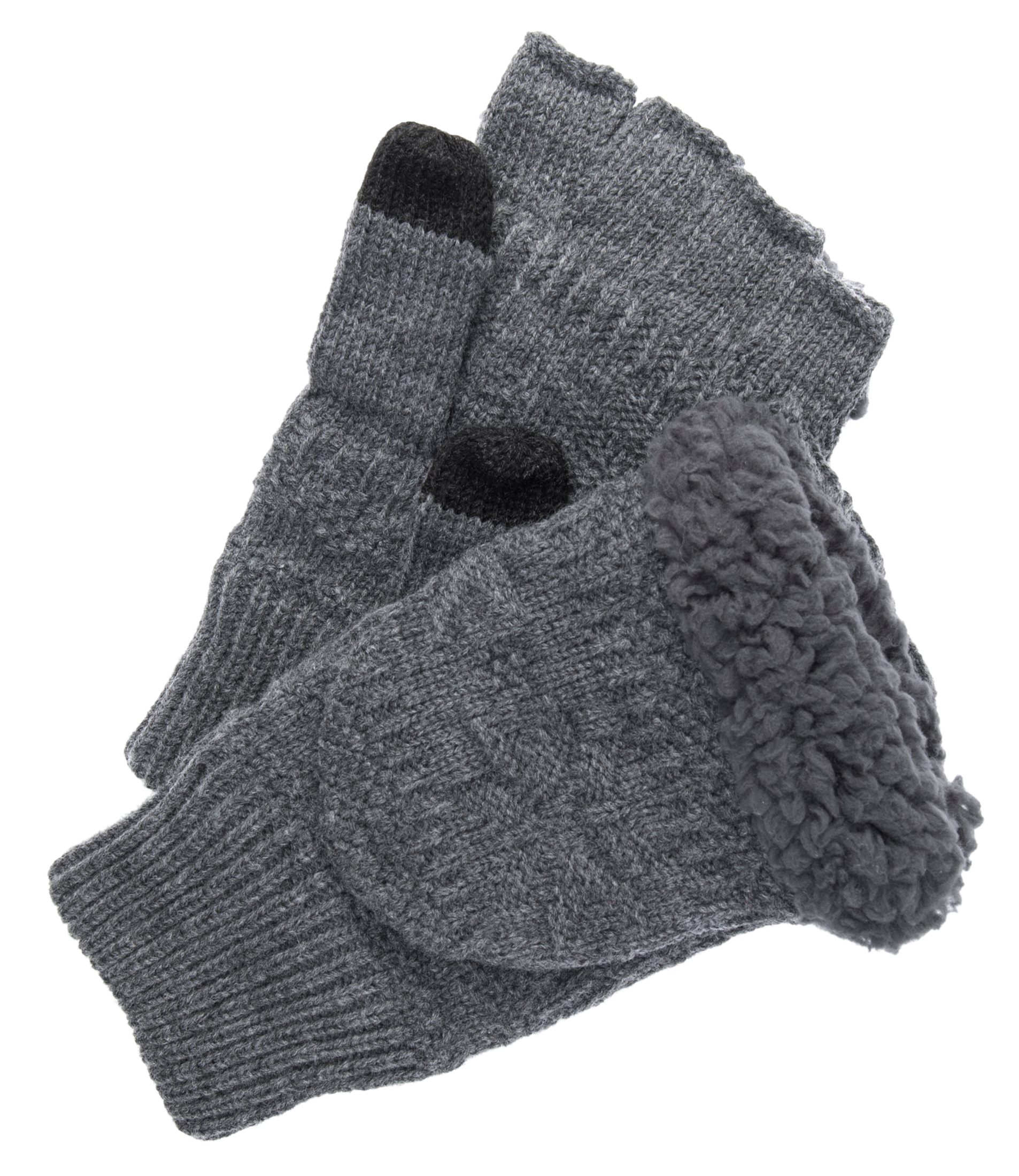 MUK LUKS Textured Flip Mittens - Grey