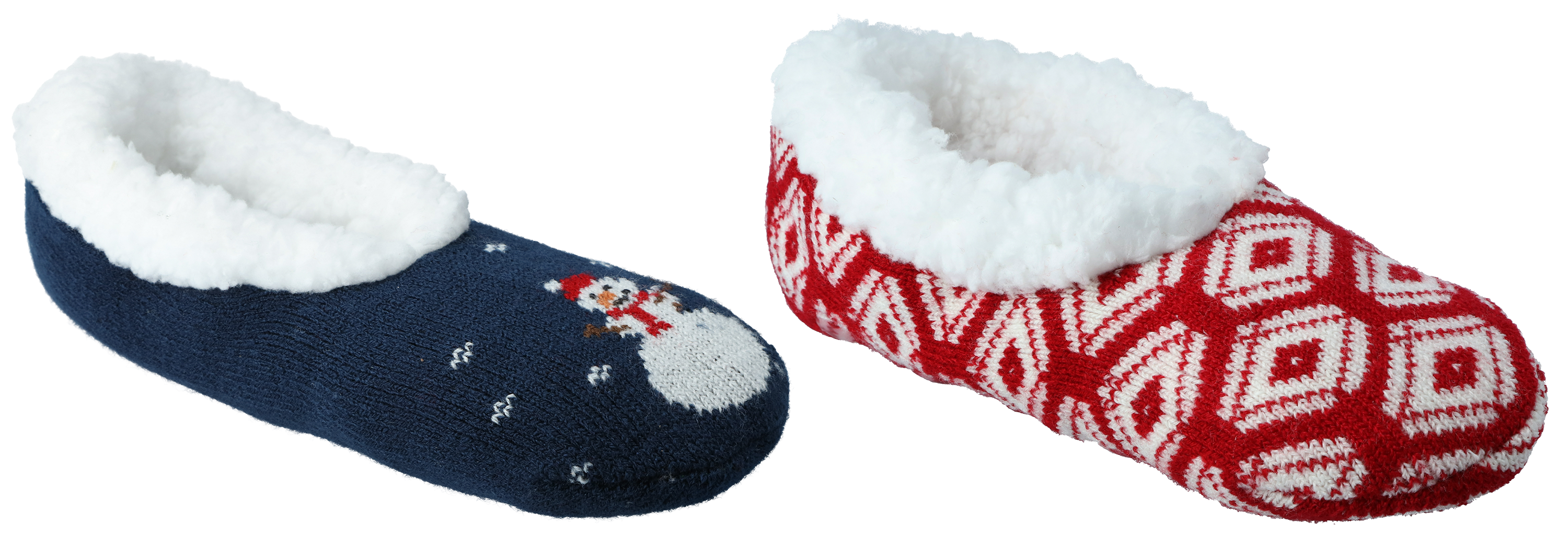 Natural Reflections Natural Reflections Double Layer Home Slippers with Aloe for Ladies 2-Pair Pack - Navy Snowman/Red Pattern - $11.99 at Cabela's Program