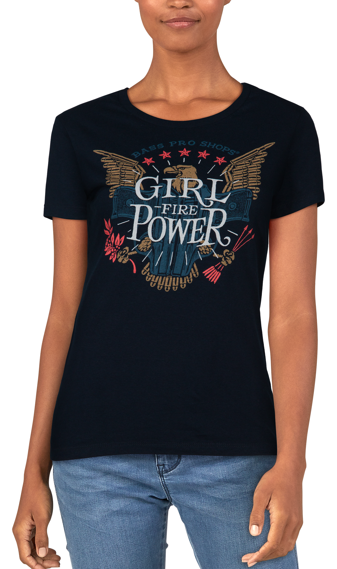 Bass Pro Shops Girl Fire Power Short-Sleeve T-Shirt for Ladies - Navy - M - Bass Pro Shops