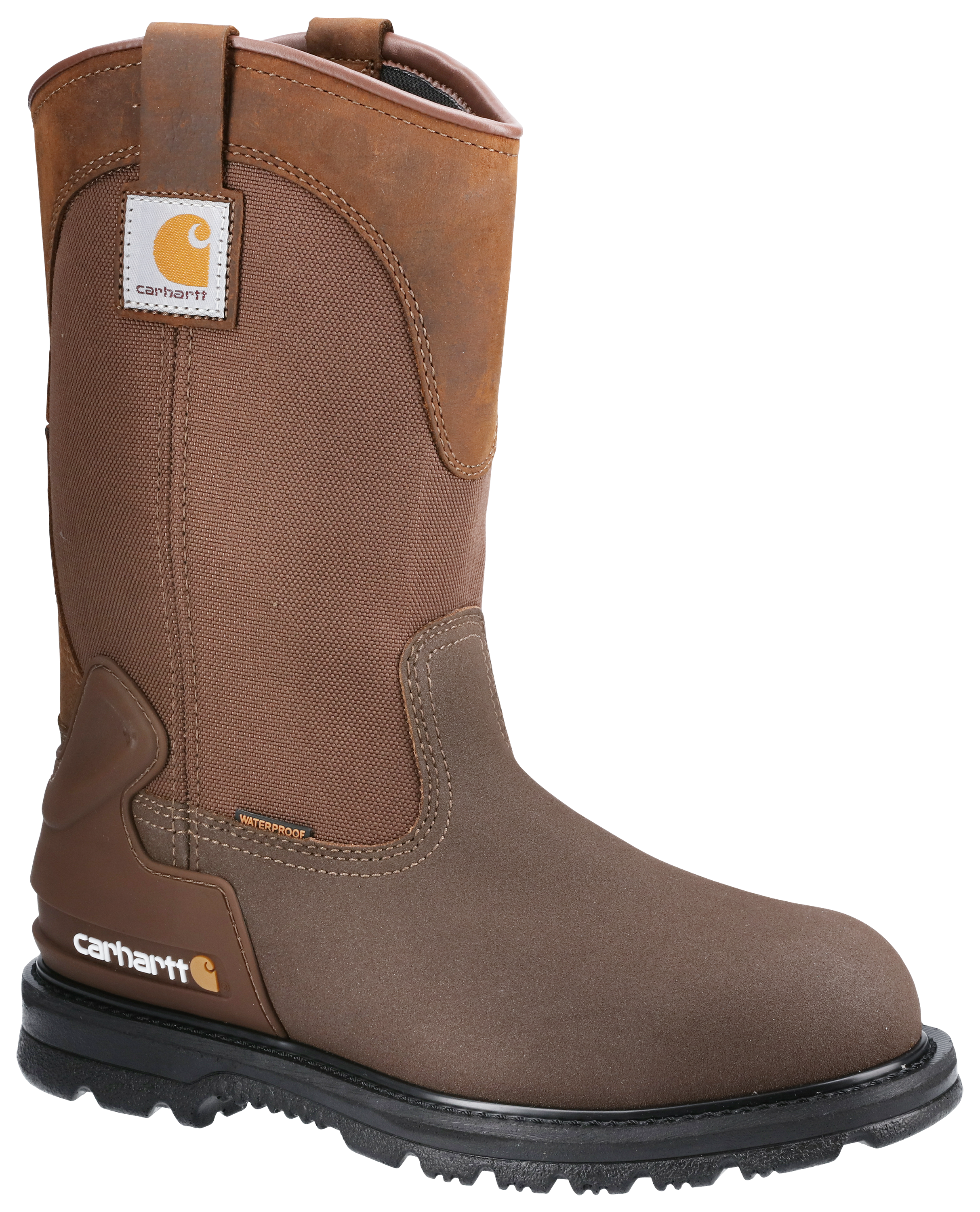 Carhartt Waterproof Steel Toe Wellington Work Boots for Men - Brown Leather/Brown Nylon - 8W