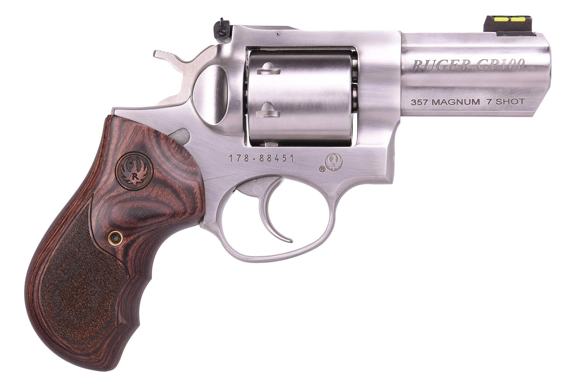 Ruger GP100 Stainless Steel DoubleAction Revolver with Checkered Hardwood Grips