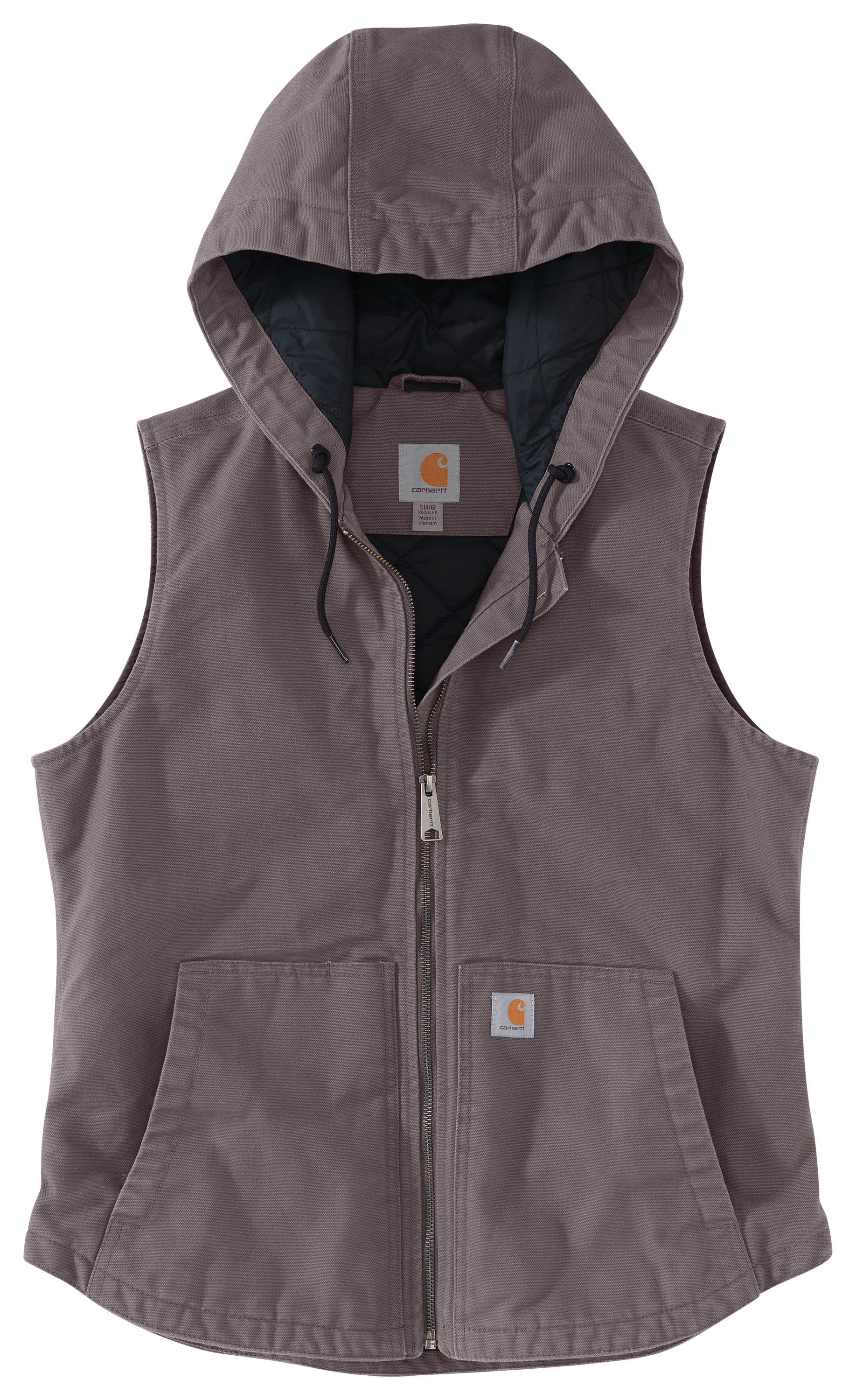 Image of Carhartt Washed Duck Insulated Hooded Vest for Ladies - Taupe Gray - XS