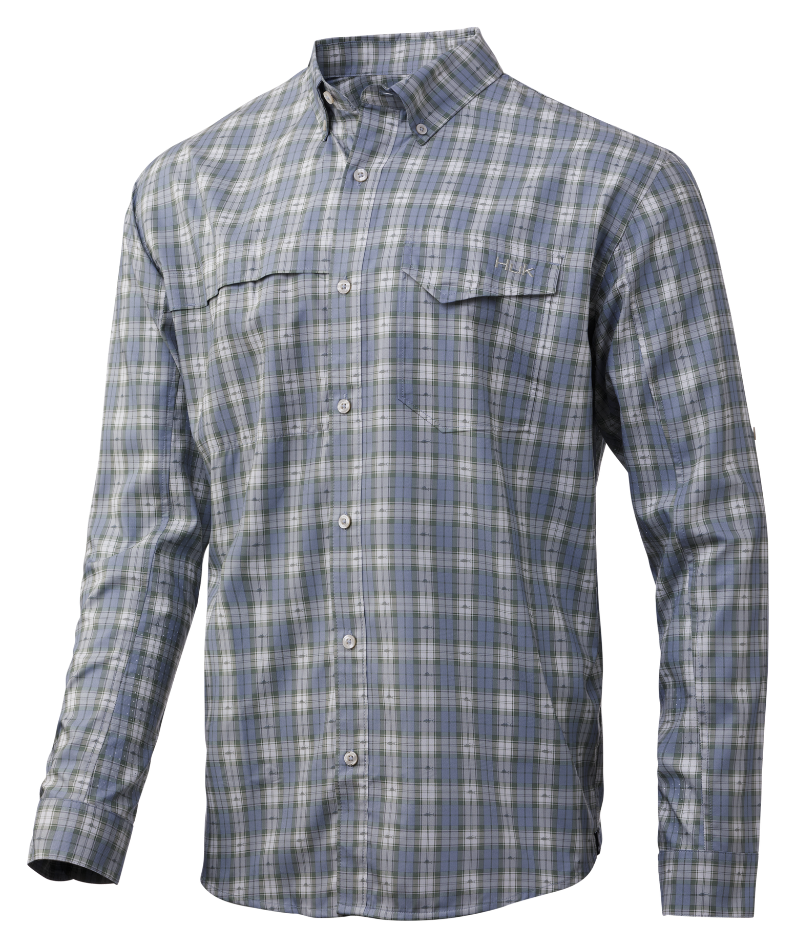 Huk Tide Point Woven Plaid Long-Sleeve Shirt for Men - Lichen - S