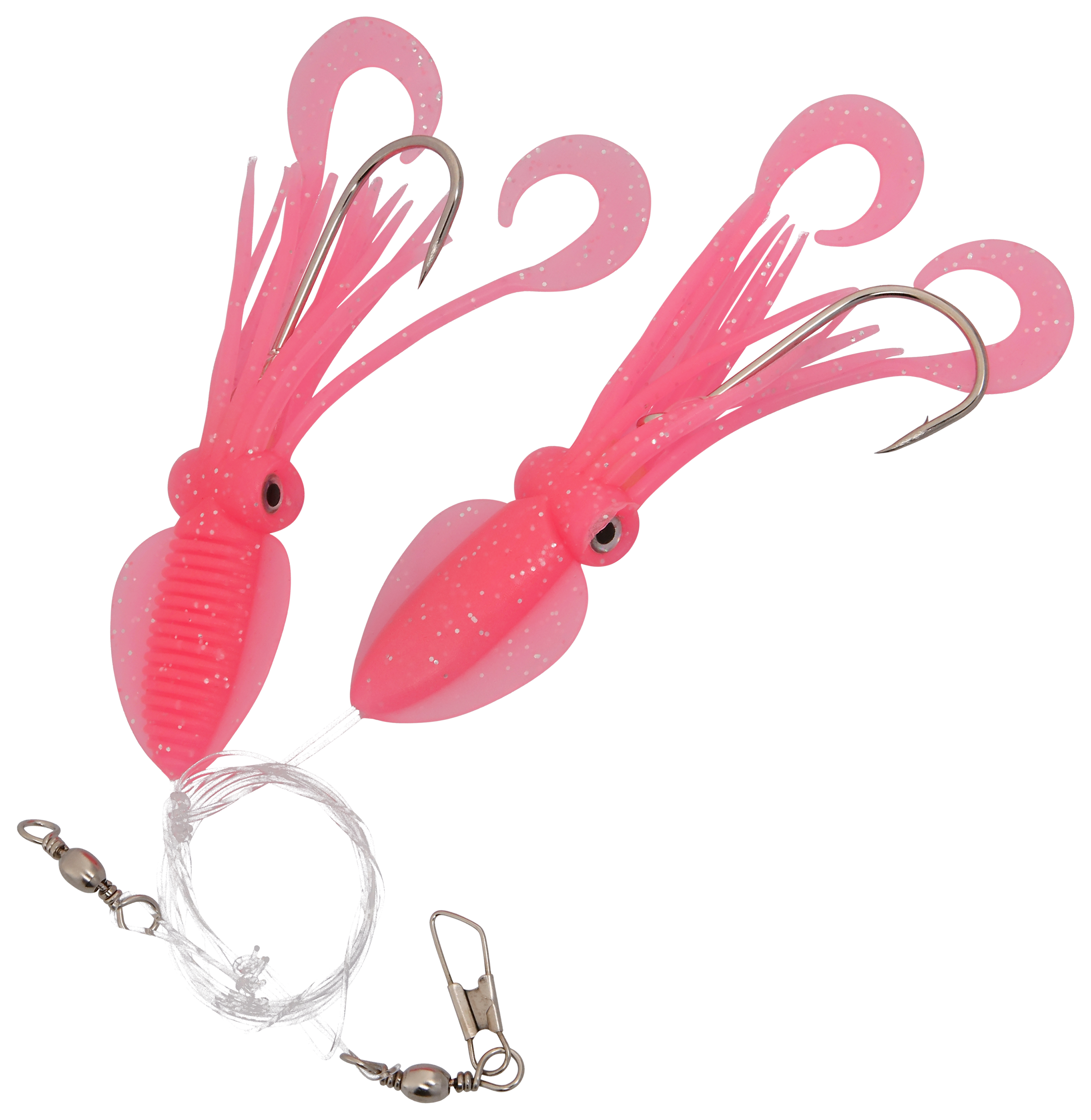 P-line Twin Tail Squid Rig - 36' - Pink Glow Glitter