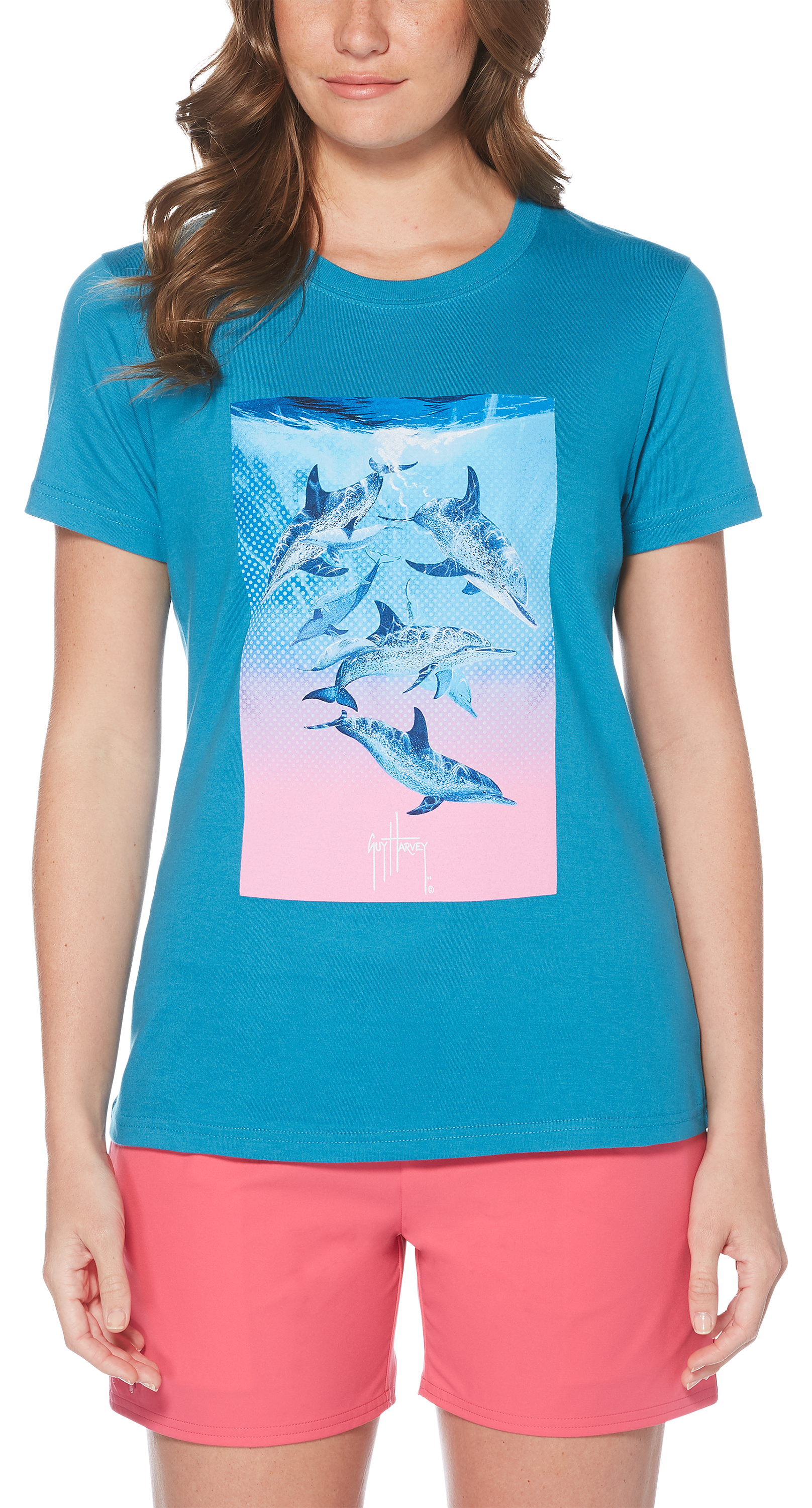 Guy Harvey Dolphin Escape Short-Sleeve T-Shirt for Ladies - Blue Jay - M