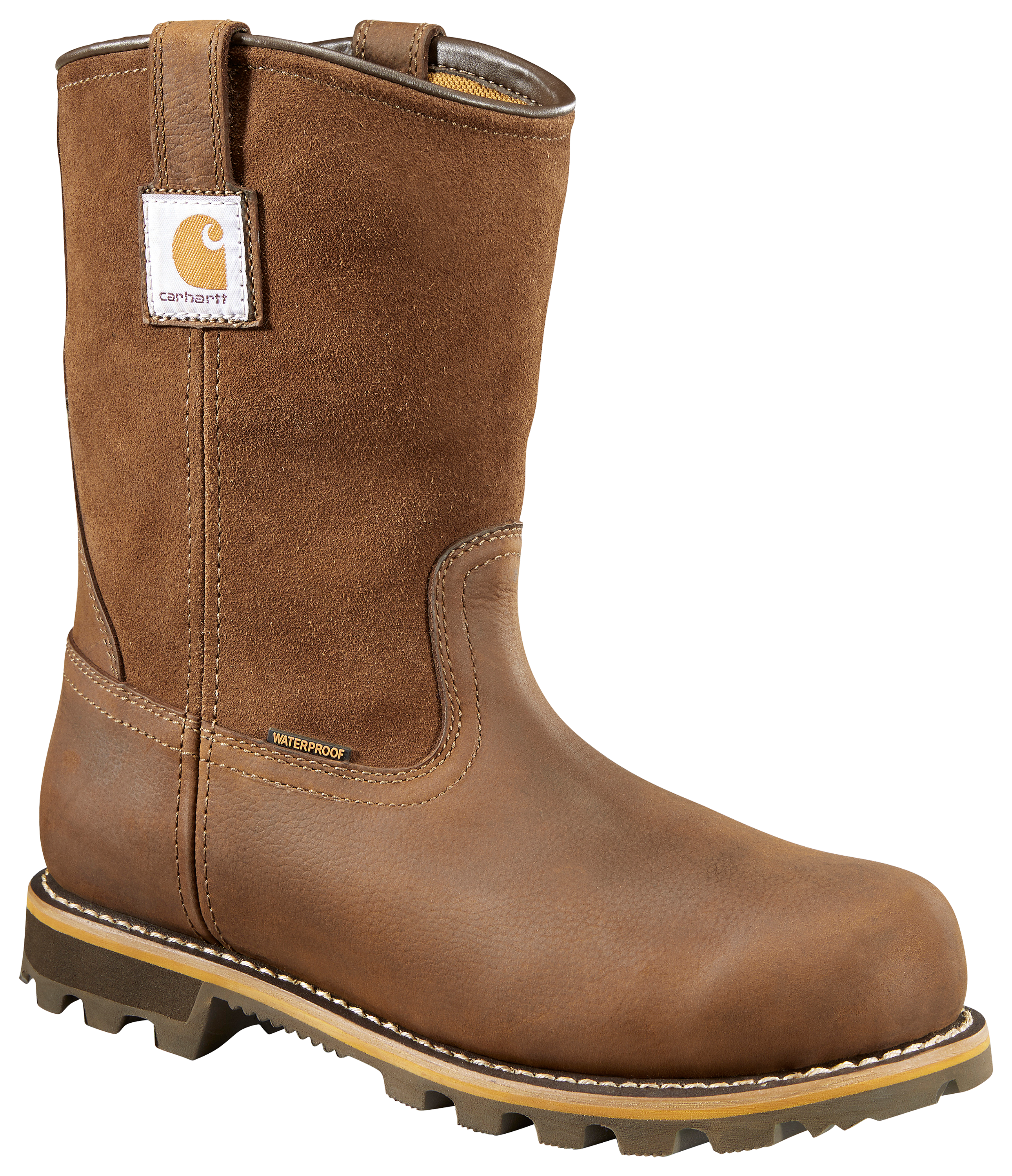 Image of Carhartt Waterproof Carbon Toe Pull-On Work Boots for Men - Dark Brown Oiled - 13M