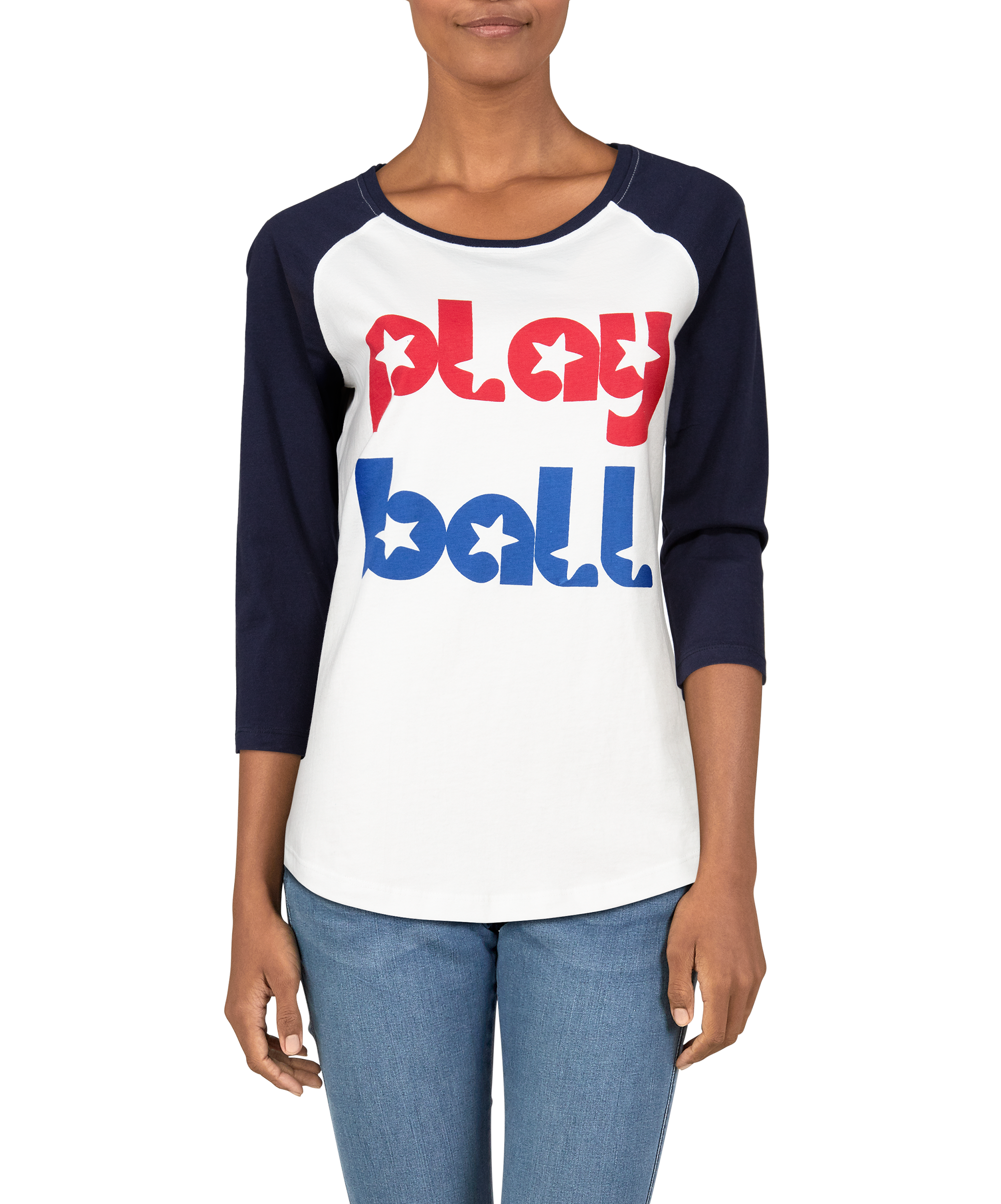 Quagga Play Ball Three-Quarter-Sleeve T-Shirt for Ladies - White/Navy - XXL