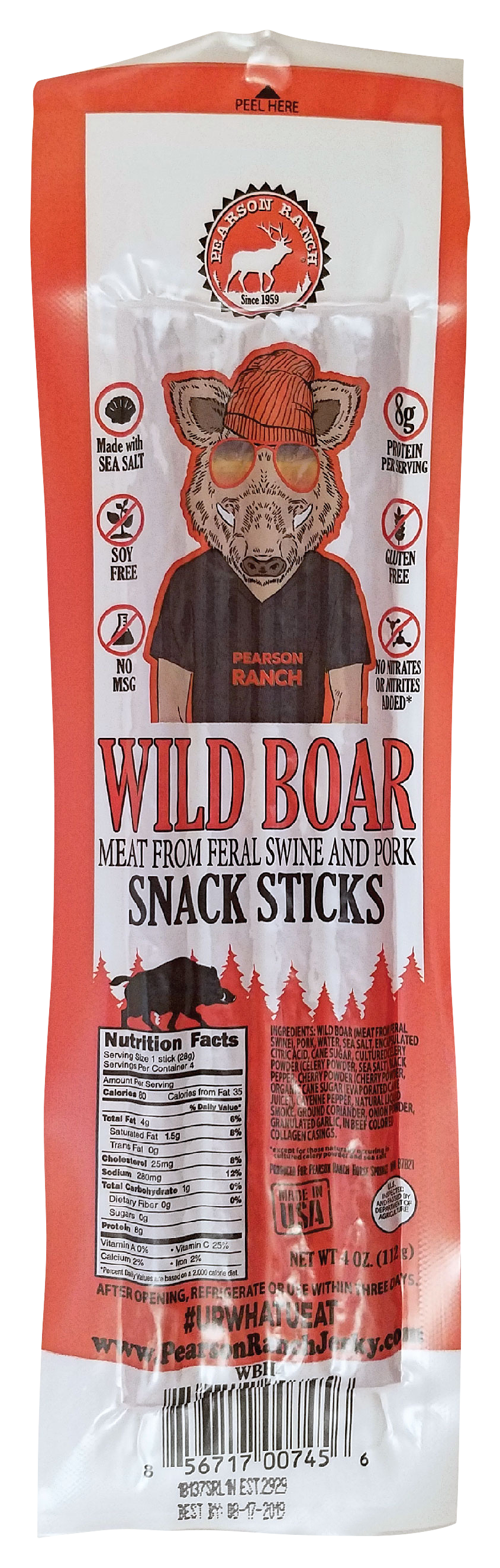 Pearson Ranch Wild Boar Meat Snack Stick - 4 oz.