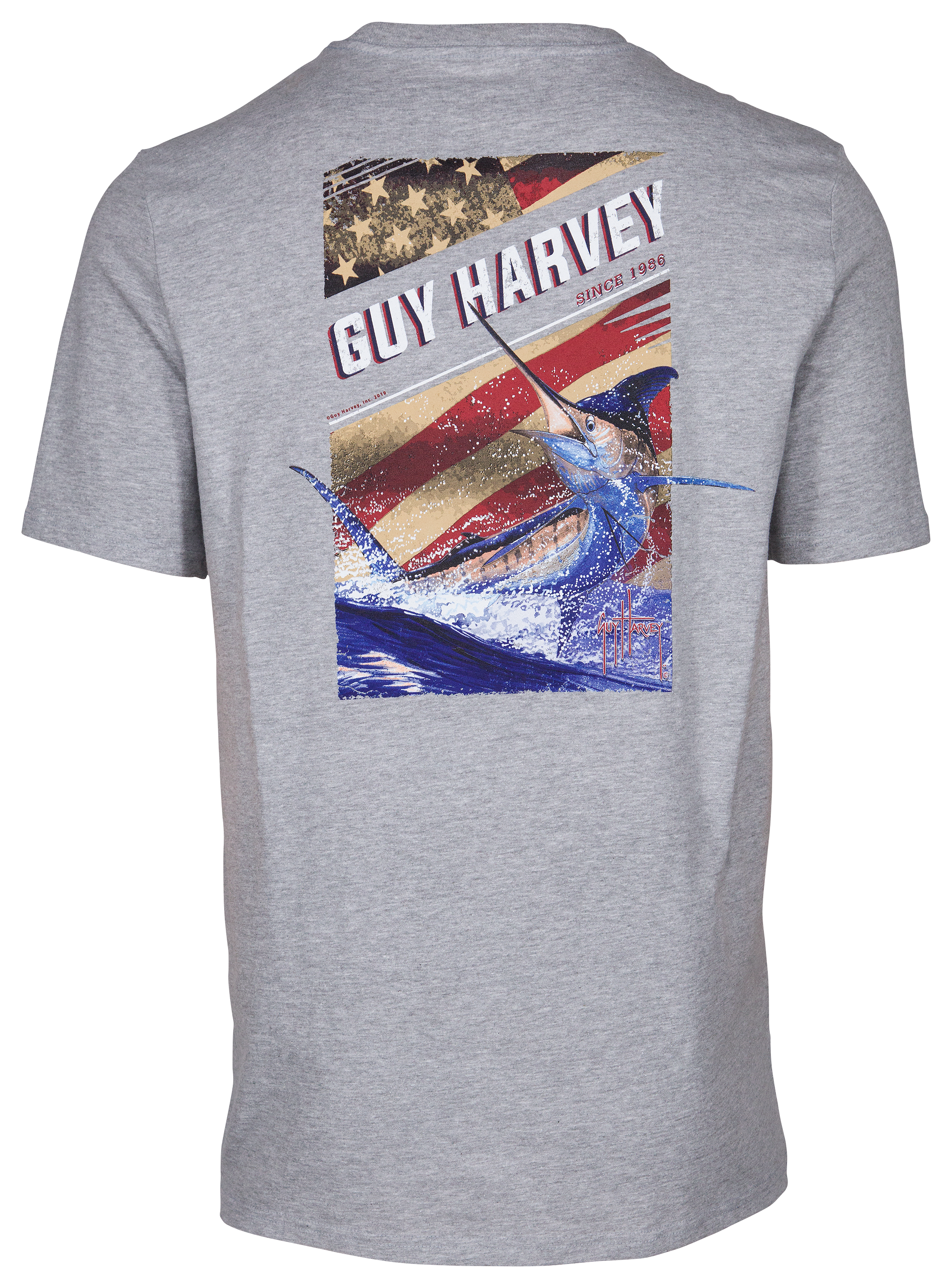 Guy Harvey Jumping Marlin Short-Sleeve Pocket T-Shirt for Men - Sport Grey 
