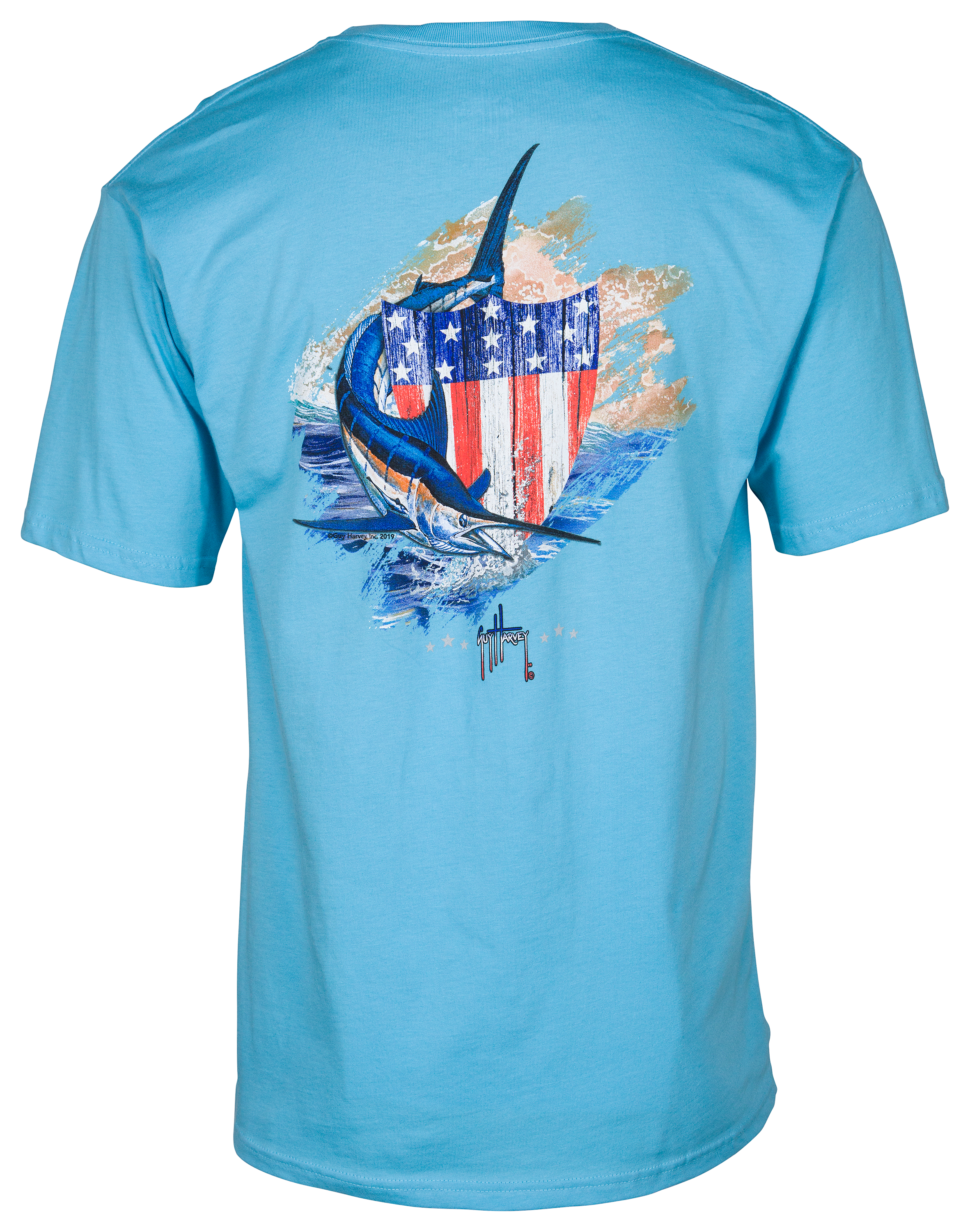 Guy Harvey Patriotic Shield Short-Sleeve Pocket T-Shirt for Men - Blue Grot