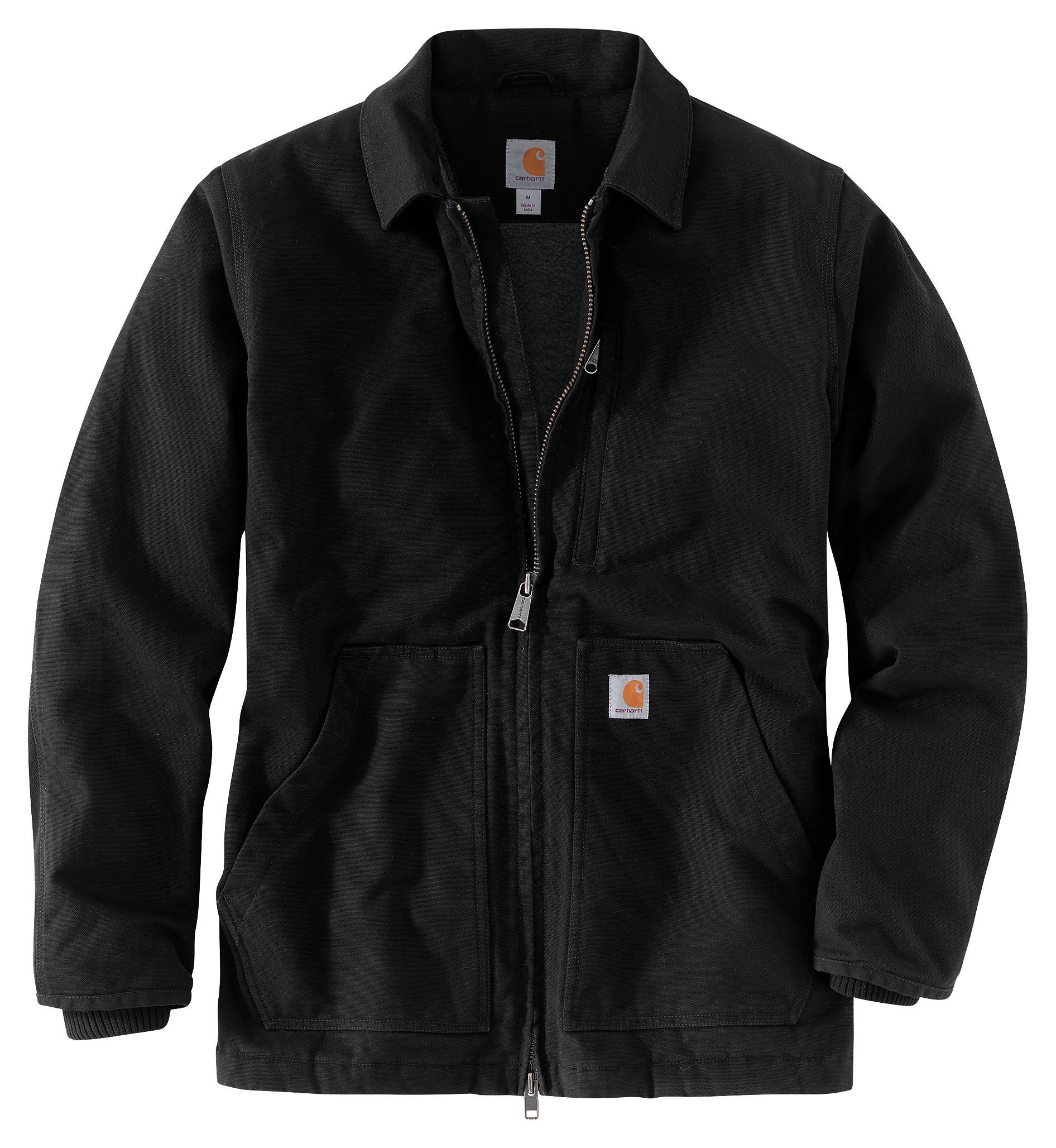 Image of Carhartt Loose-Fit Washed Duck Sherpa-Fleece Lined Coat for Men - Black - M